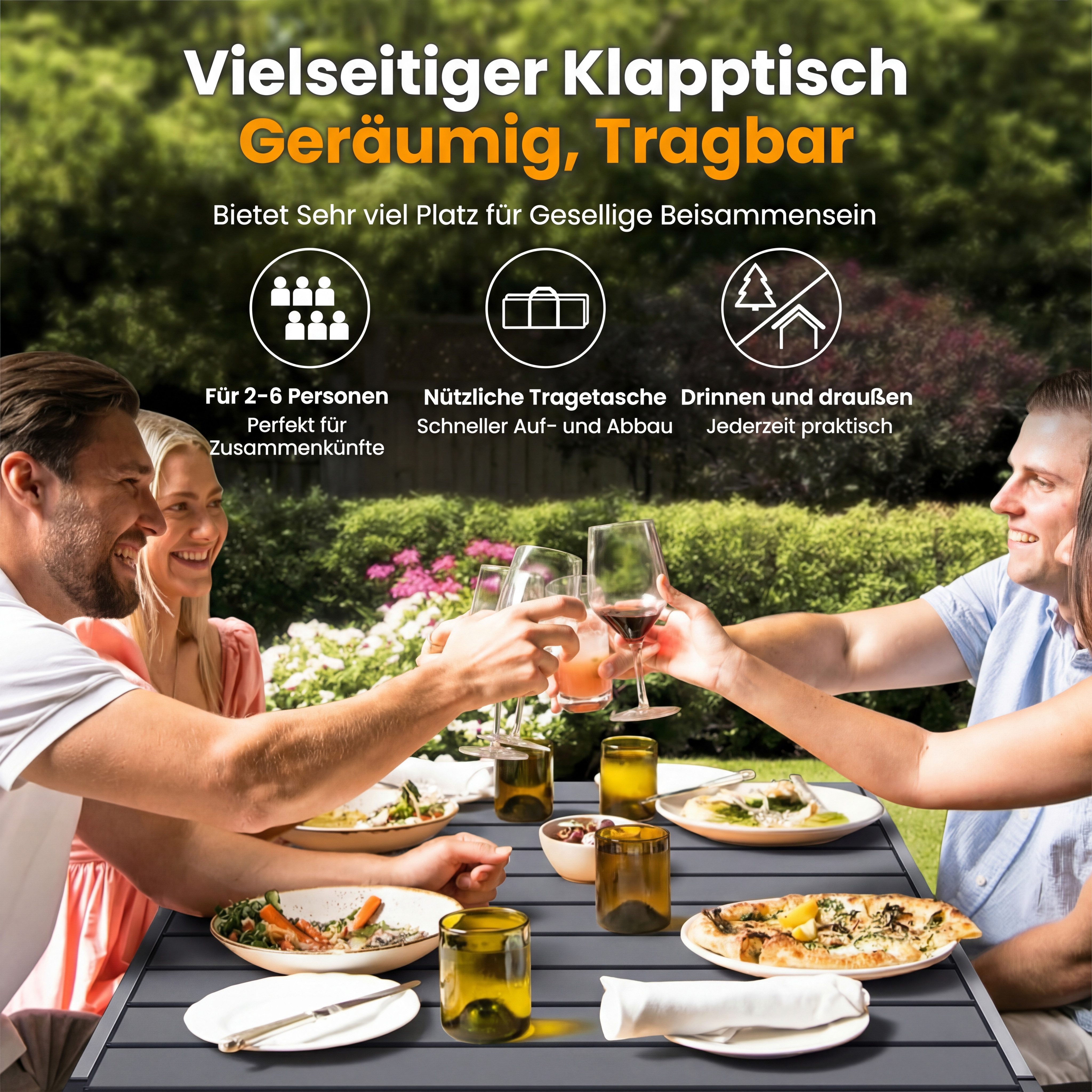 HOMECALL Klapptisch Campingtisch Klappbar Balkontisch Gartentisch Tragbar Outdoor Tisch, Robust, stabil, für 4-6 Personen – Bild 5 von 5