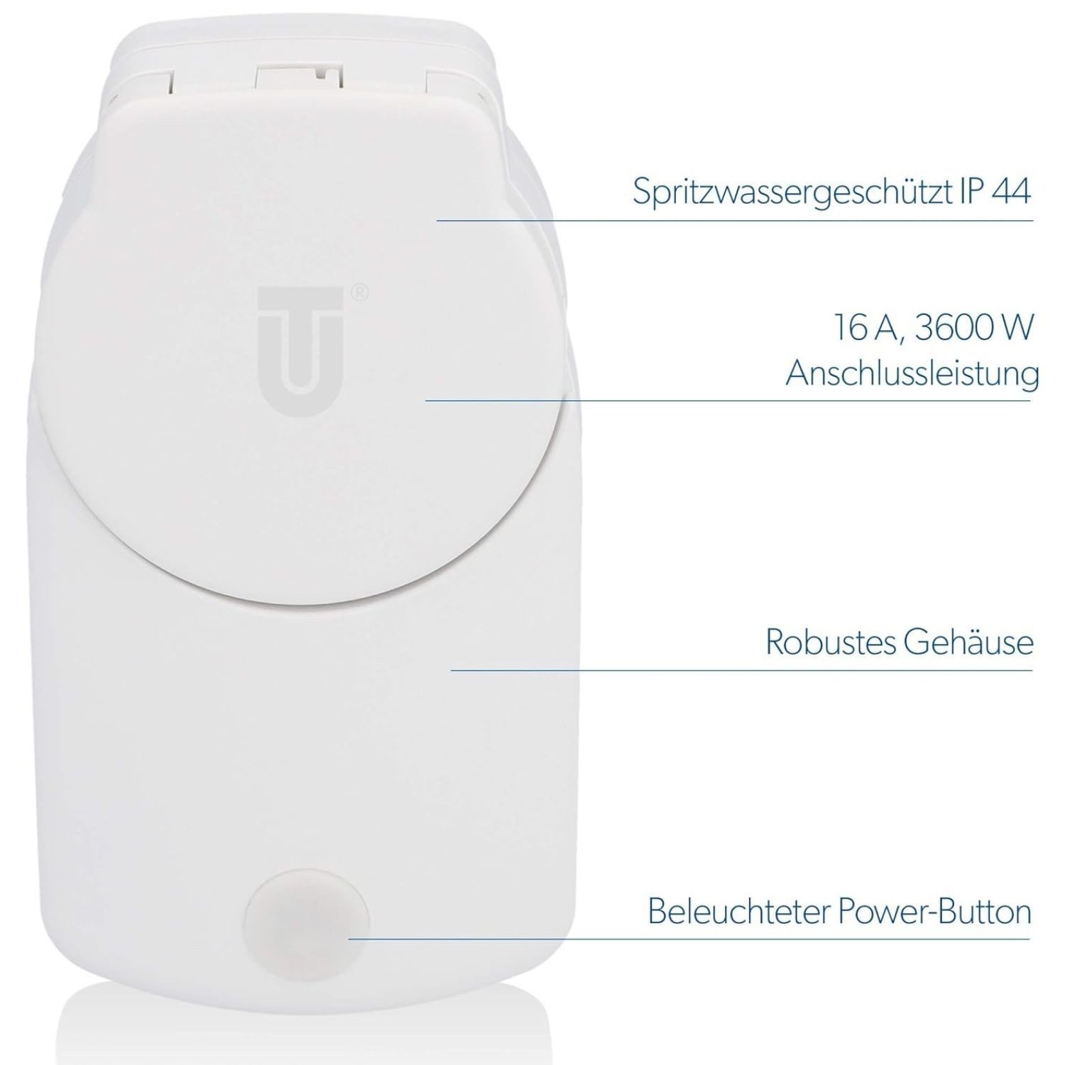 UNITEC WLAN-Steckdose Smart Steckdose WLAN Outdoor IP44 Weiß, 1x Stecker, Außen Stecker Zwischenstecker Zeitschaltuhr Alexa Hey Google Tuya App
