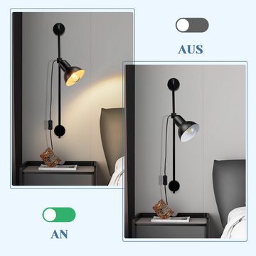 ZMH Wandleuchte Innen schwarz - Retro E27 Wandlampe mit Schalter für Wohnzimmer, Glühbirne flexibel verwenden, ohne Leuchtmittel, 350° drehbar, Schlafzimmer, Flur