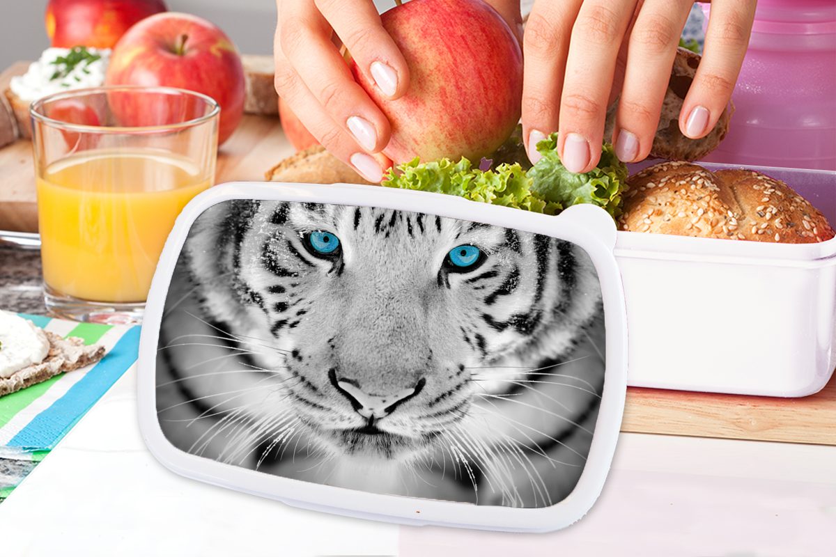 für Brotbox Jungs Kunststoff, und weiß Nase, und Mädchen (2-tlg), - - Lunchbox MuchoWow Tiger Brotdose, für Kinder Kopf Erwachsene,