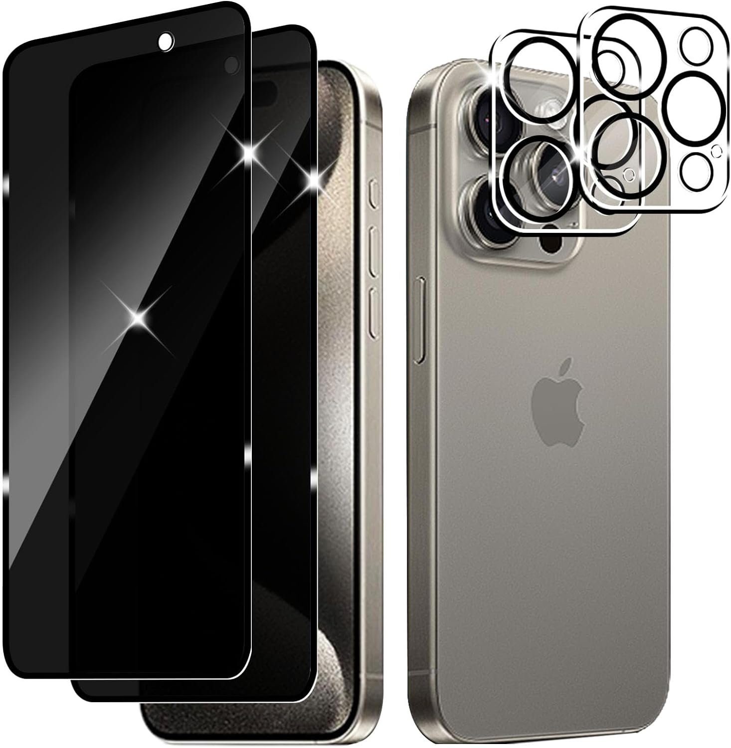 MSM Displayschutzglas 4in1 Schutzglas für iPhone 15 Pro Max Panzerfolie Blickschutz Anty-Spy