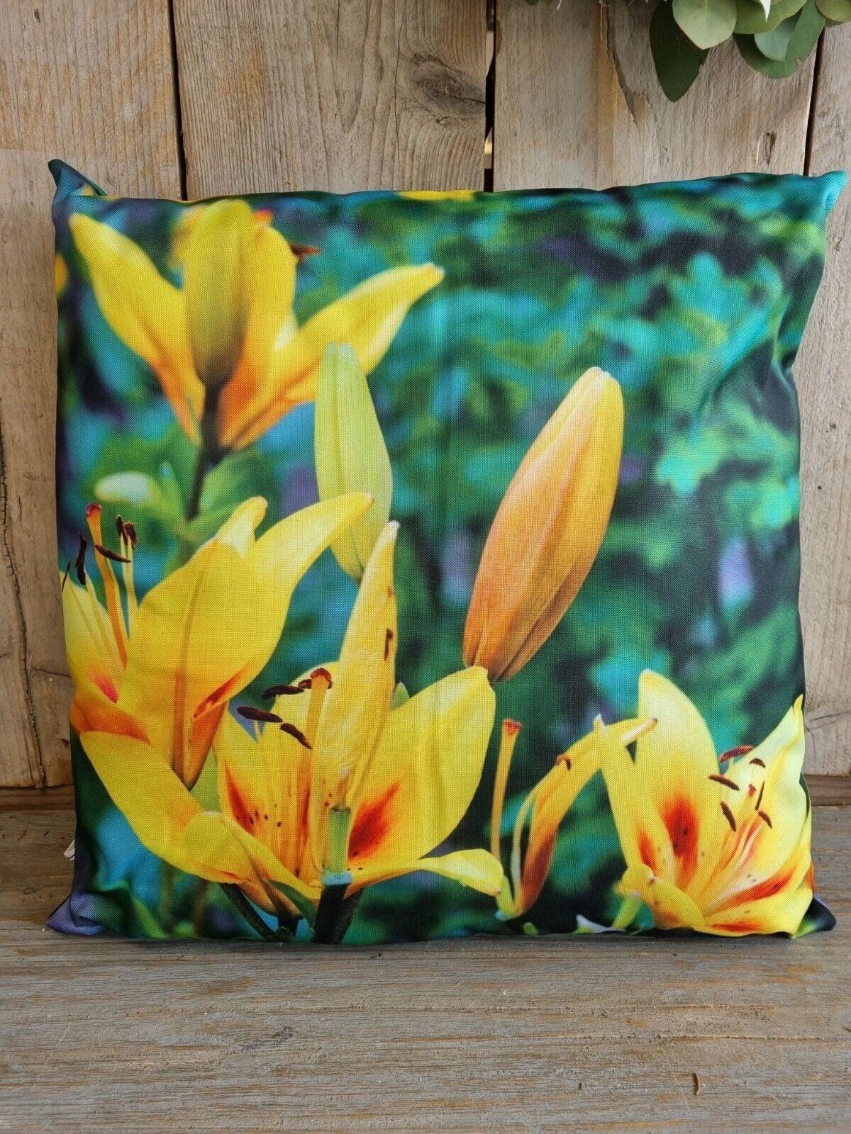 esschert design Dekokissen Grosses Outdoor Kissen Lilie gelb 50 x 50 cm