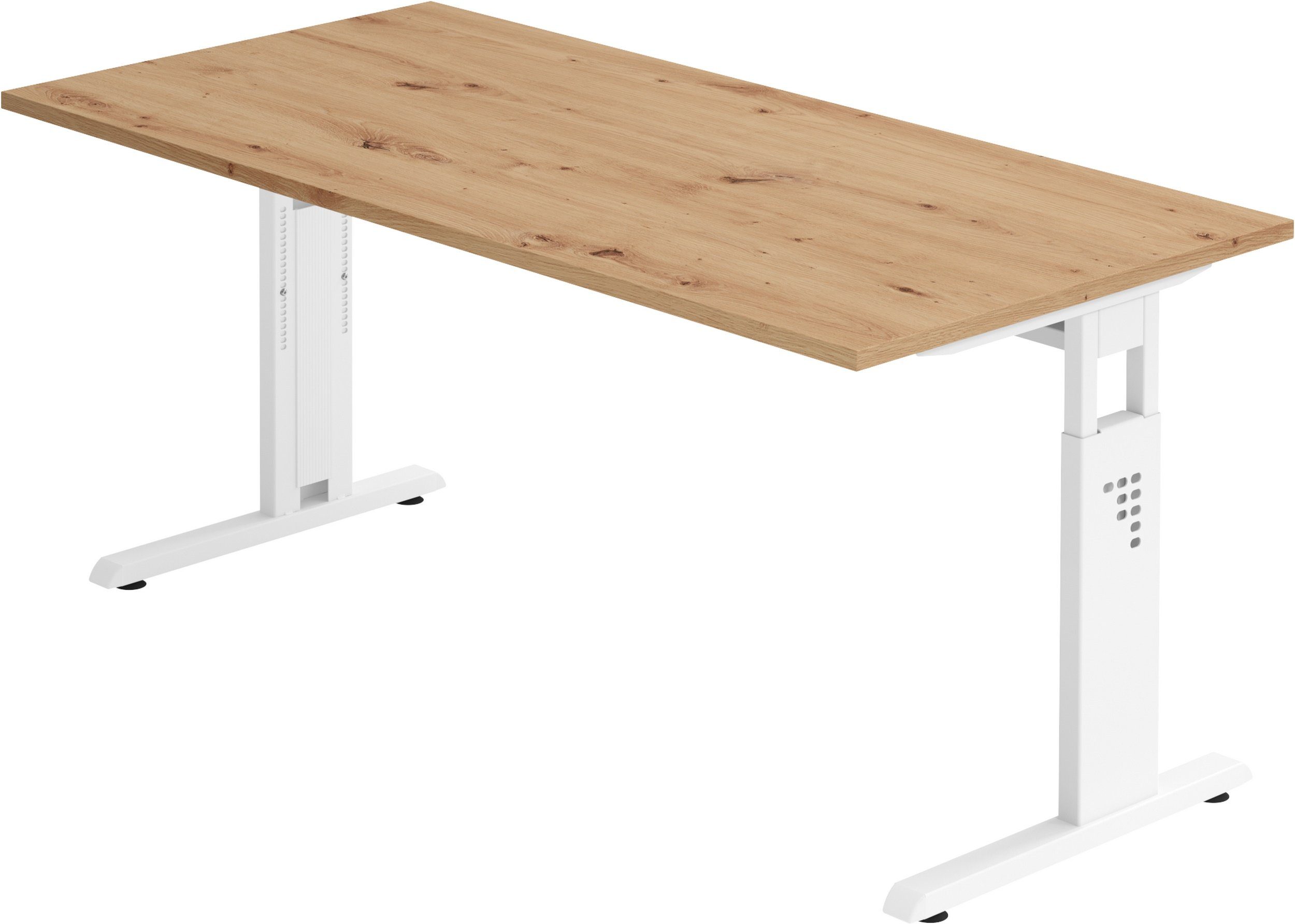 bümö Schreibtisch Schreibtisch Serie-O, Rechteck: 80 Gestell: cm - Weiß 160 x Asteiche - Dekor