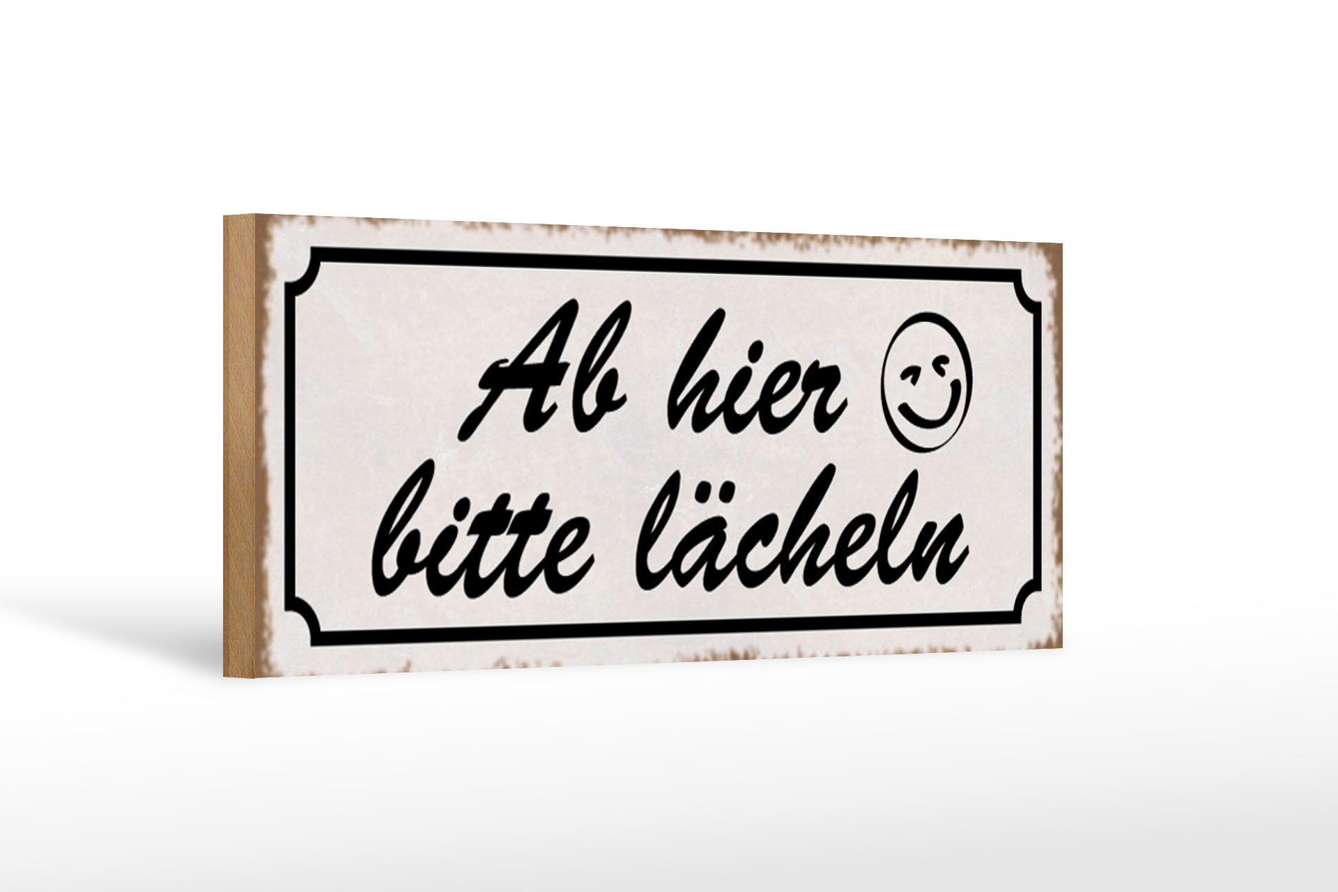 Femer GmbH Holzbild Spruch 27x10cm ab hier bitte lächeln, Sprüche Zitate Lustiges (1 St), Glatte Holzfaserplatte (MDF), vorn beschichtet