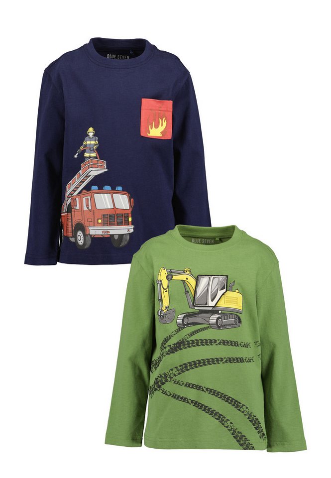 Blue Seven Langarmshirt (Packung, 2-tlg) Baumwolle, mit aufgesetzter Tasche und beweglicher Applikation