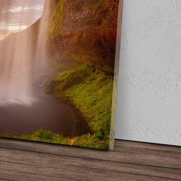 Sinus Art Leinwandbild 120x80cm Wandbild auf Leinwand Wasserfall Island Seljalandsfoss Sonnen, (1 St)