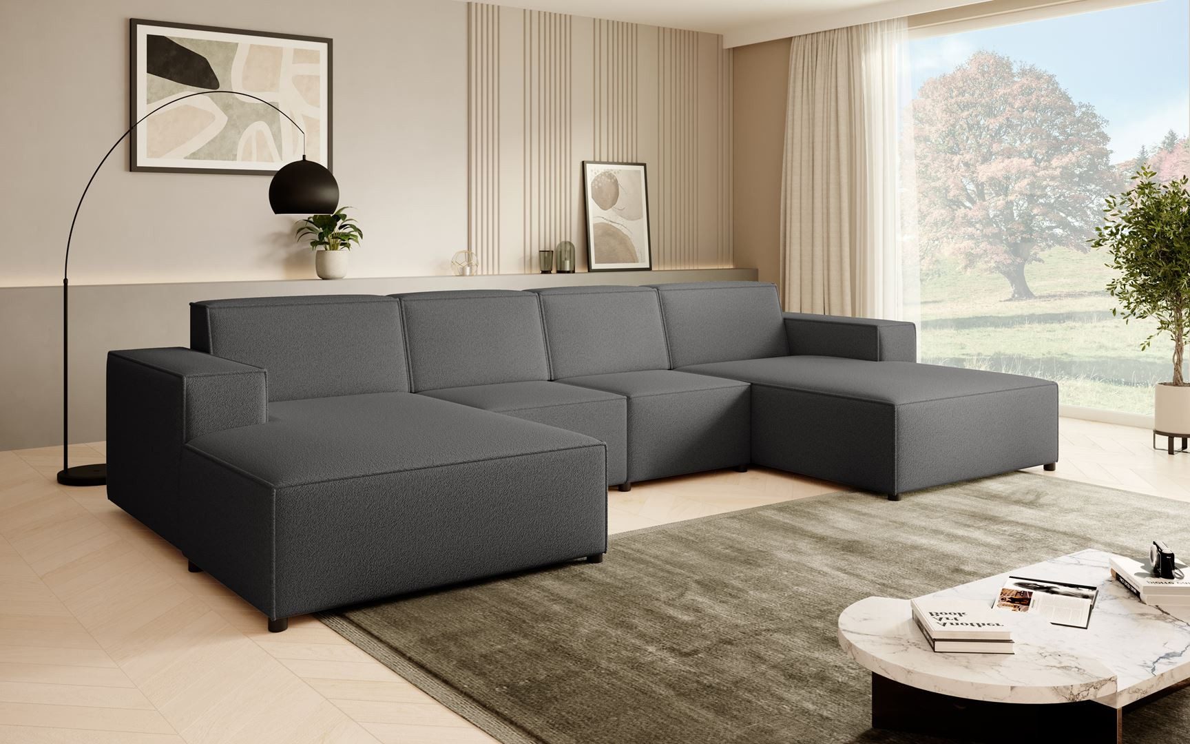 Beautysofa Ecksofa PEDRO U, Freistehendes Möbel, breite Ottomane, modernes Design