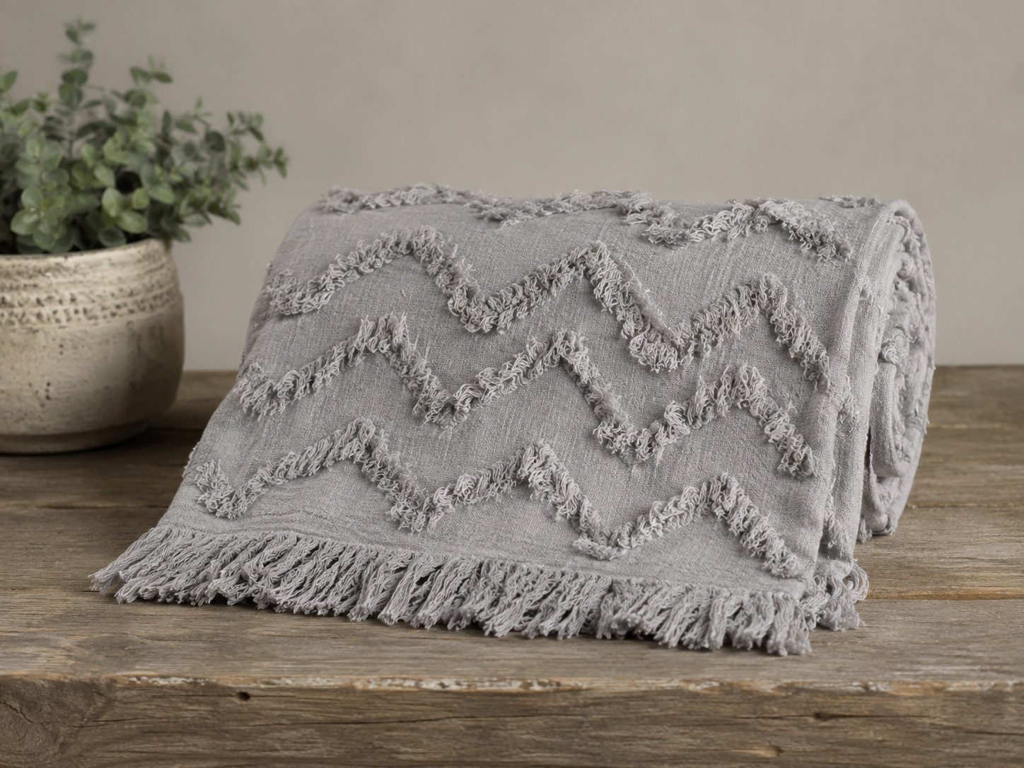 Plaid Plaid mit Fransen 152x135 cm Baumwolle Wohndecke Kuscheldecke, Chic Antique