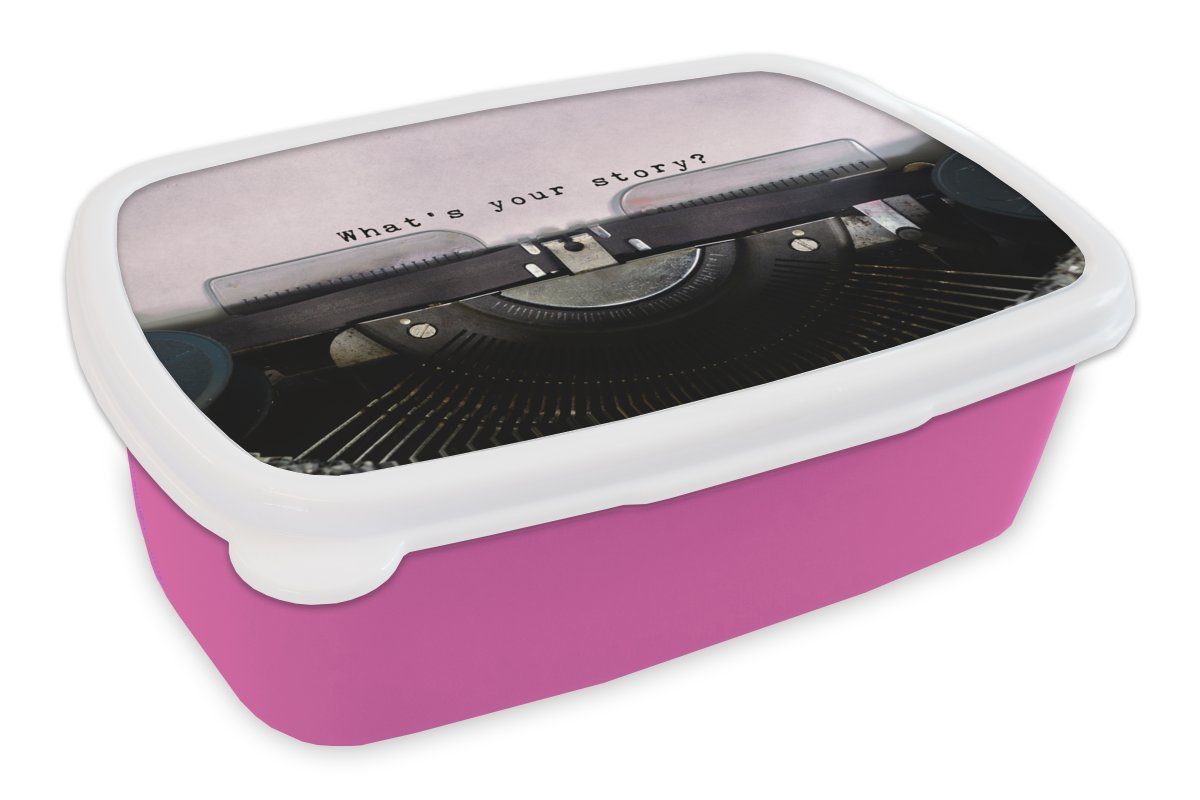 MuchoWow Lunchbox Schreibmaschine - Papier - Vintage - Zitat, Kunststoff, (2-tlg), Brotbox für Erwachsene, Brotdose Kinder, Snackbox, Mädchen, Kunststoff rosa