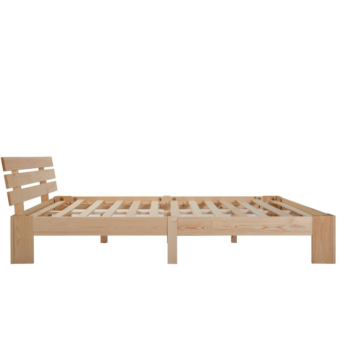 Massivholzbett (1-tlg., Maasivholzbett), Doppelbett mit Kopfteil und Lattenrost, 200 x 140 cm Futonbett