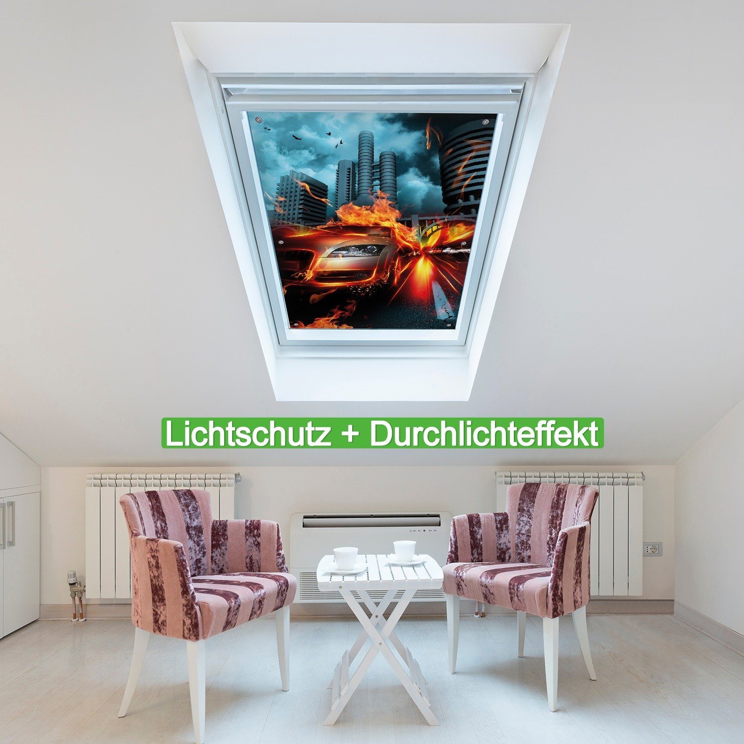 wiederverwendbar blickdicht, Wallario, Sonnenschutz Brennendes und wiederablösbar fahrendes Saugnäpfen, mit Auto,