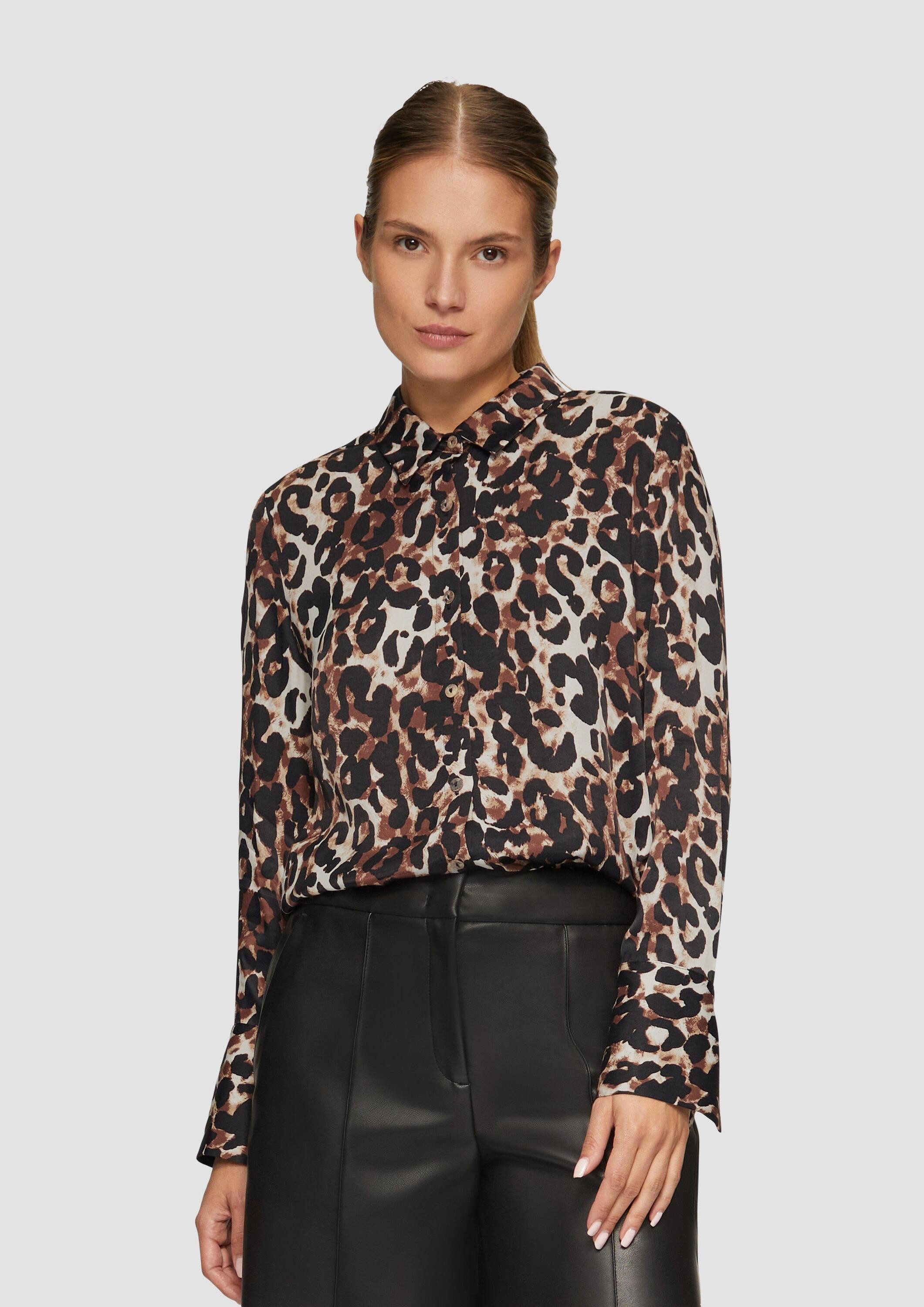 s.Oliver Langarmbluse Bluse Strukturierte Hemdbluse mit Leo-Print günstig online kaufen