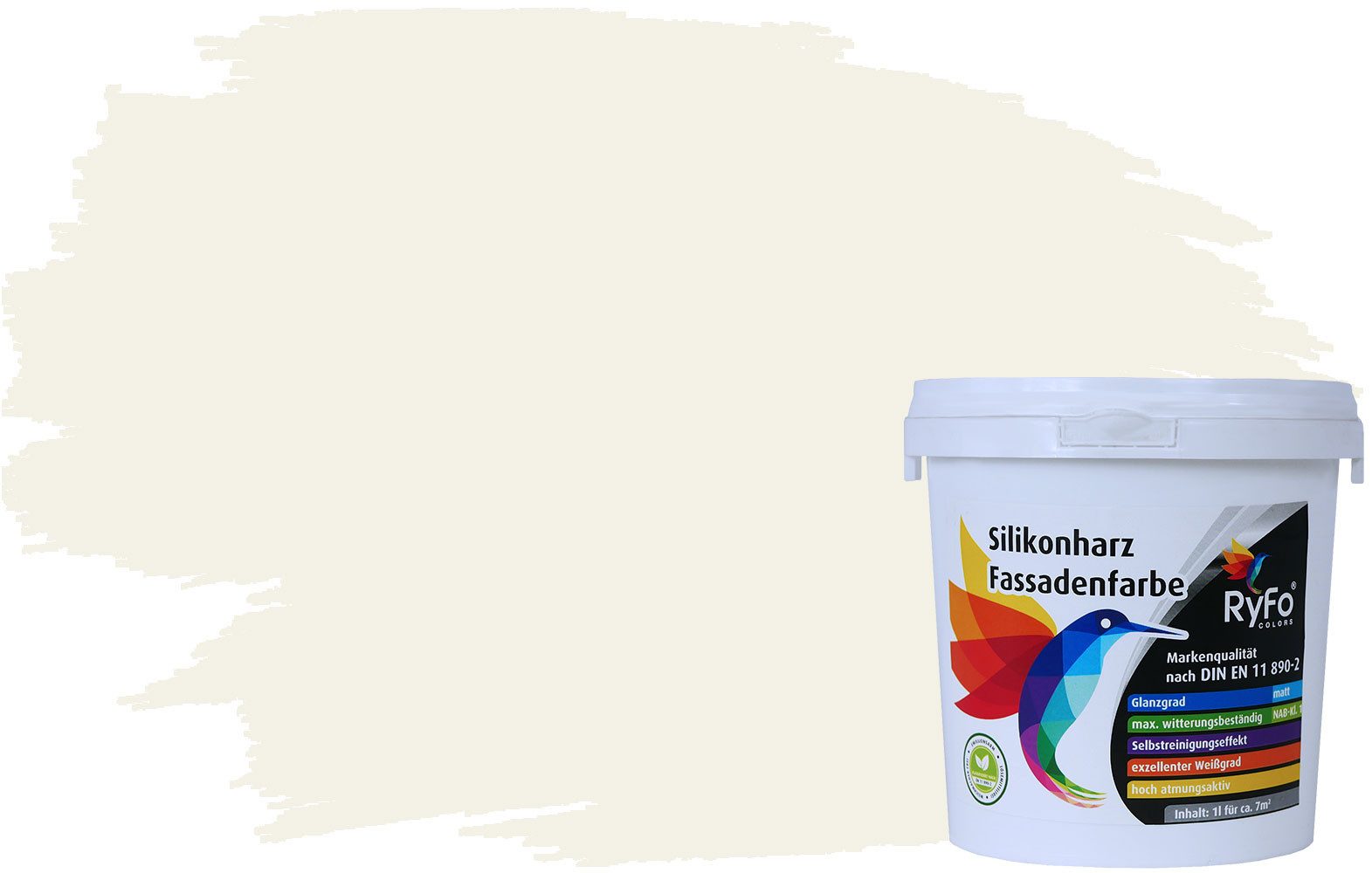 RyFo Colors Fassadenfarbe Silikonharz Fassadenfarbe Weißtöne, 1 L ca. 6 m², Wasserabweisend, diffusionsfähig, schützt vor Schmutz, UV-beständig