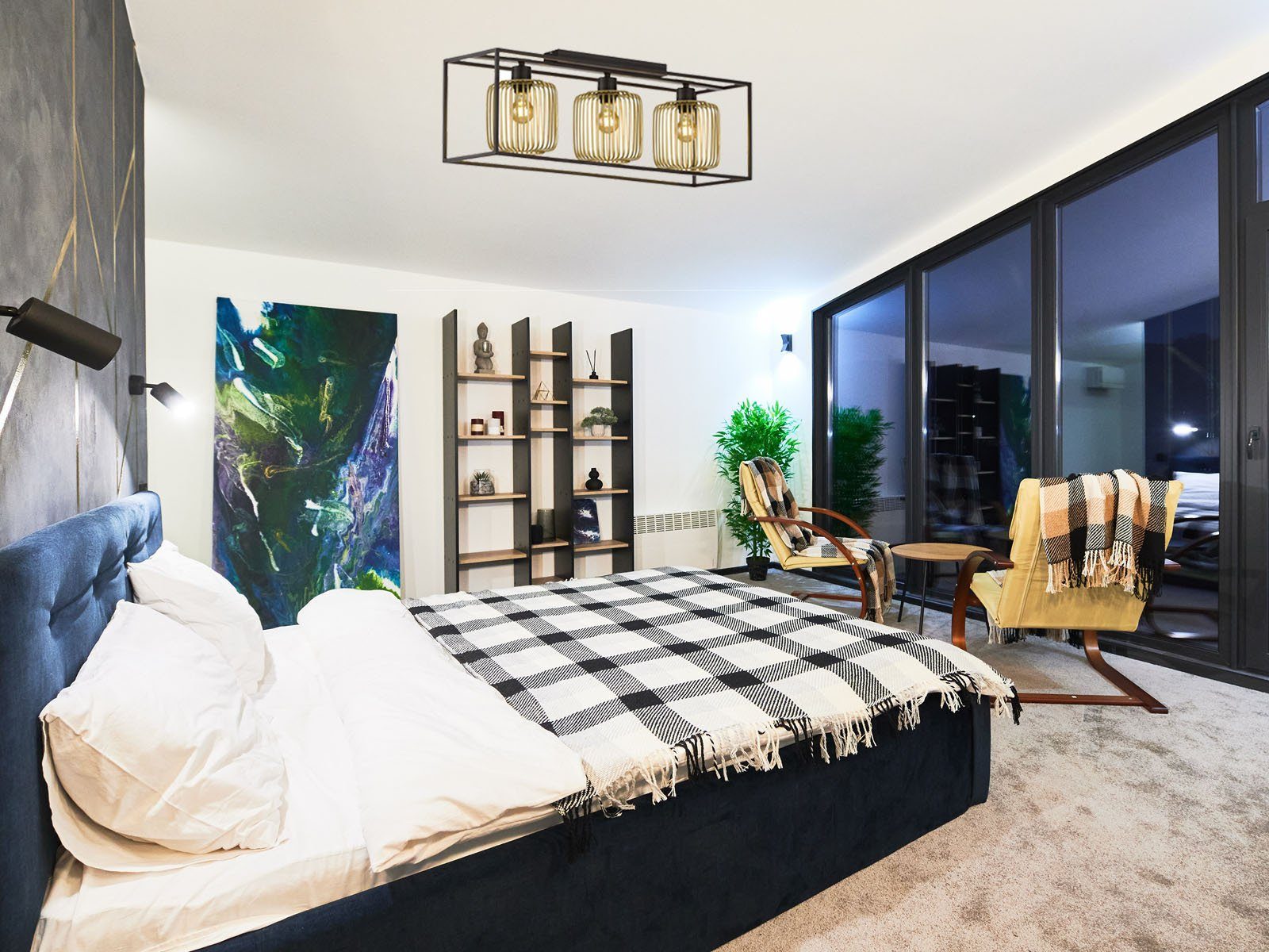 FISCHER & HONSEL LED Deckenleuchte, Dimmfunktion, LED wechselbar, Warmweiß, ausgefallene große Designer Gitter Lamellen-Lampe Industrial 83cm lang