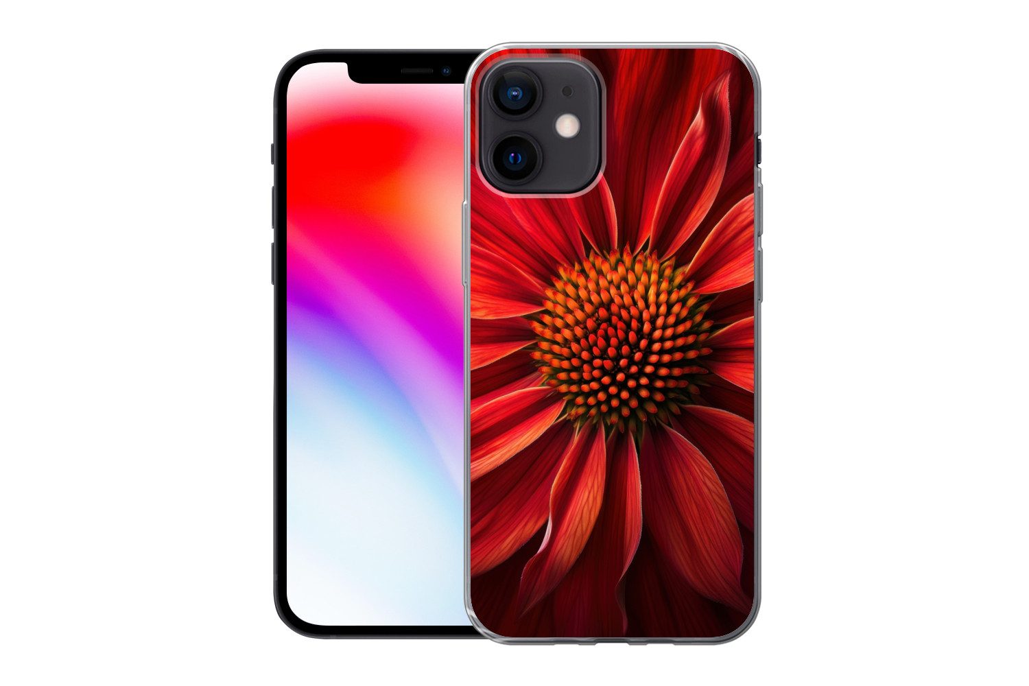 MuchoWow Handyhülle für Apple iPhone 12 Nahaufnahme - Blume - Rot, Smartphone-Bumper, Print, Handy Schutzhülle Dünn