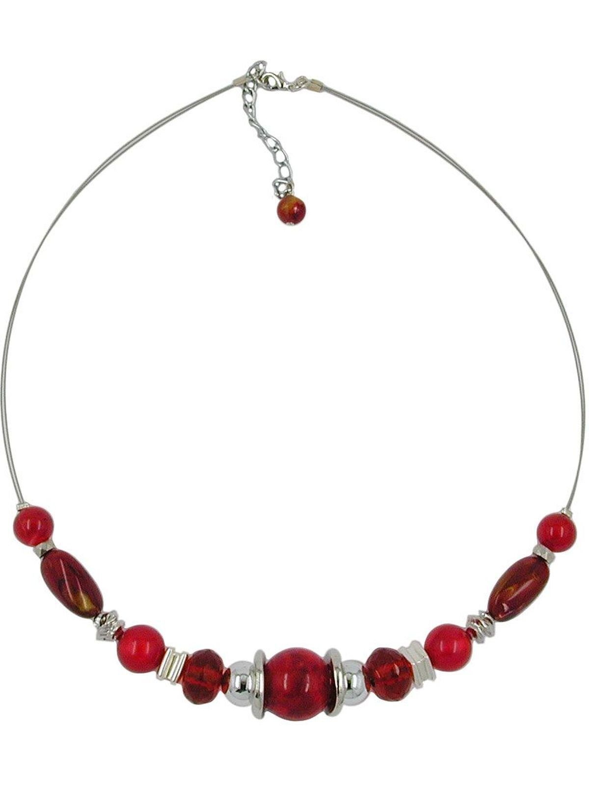 Gallay Perlenkette Drahtkette rot seidig-glänzend silberfarben Kunststoffperlen 45cm (1-tlg)