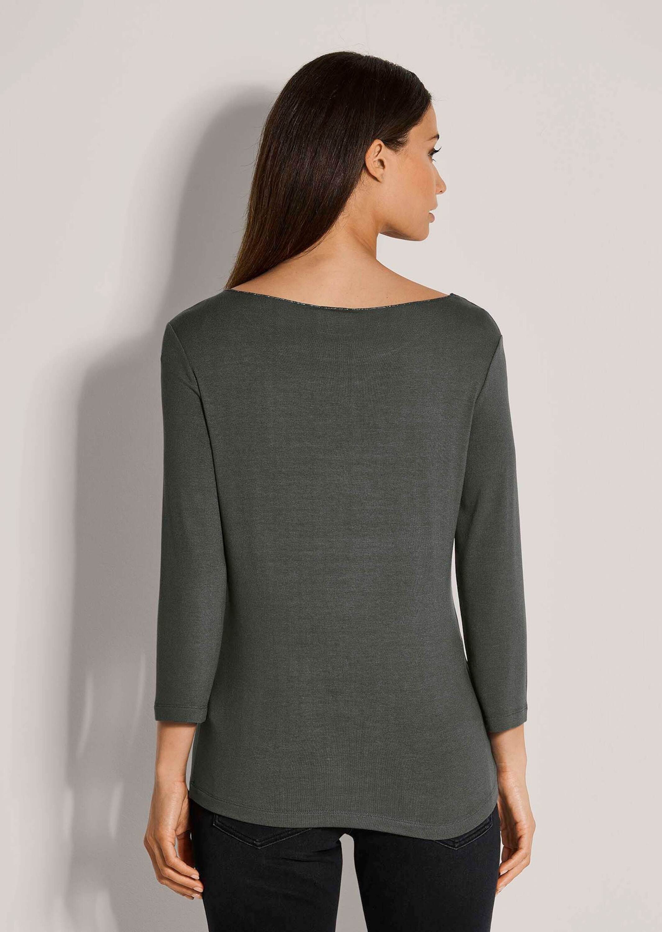 MADELEINE 3/4-Arm-Shirt Elegantes Glanzshirt mit Viskose-Stretch Rundhals, 3/4-Ärmel, funkelnde Details