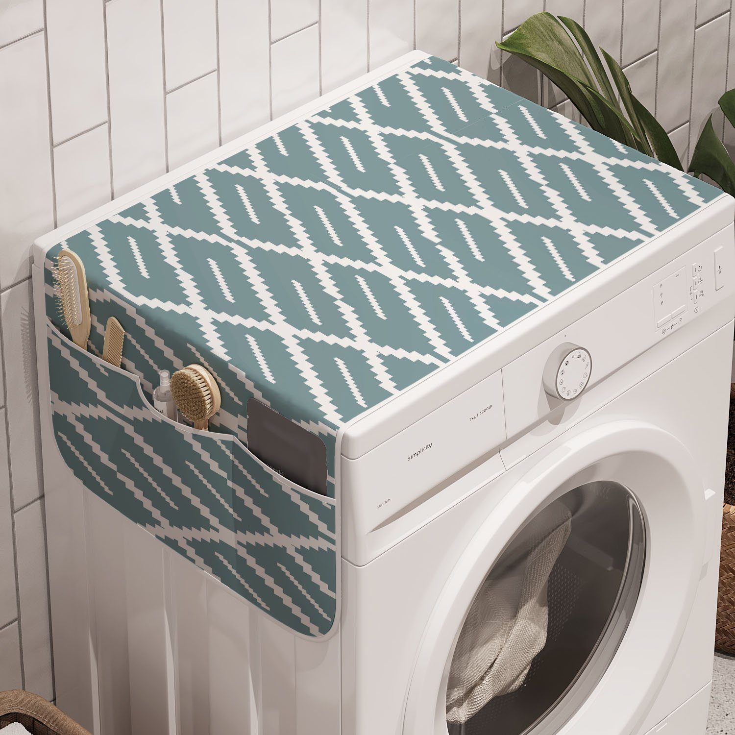 Abakuhaus Badorganizer Anti-Rutsch-Stoffabdeckung für Waschmaschine und Trockner, Gedämpfte Farben Treppen Stripes