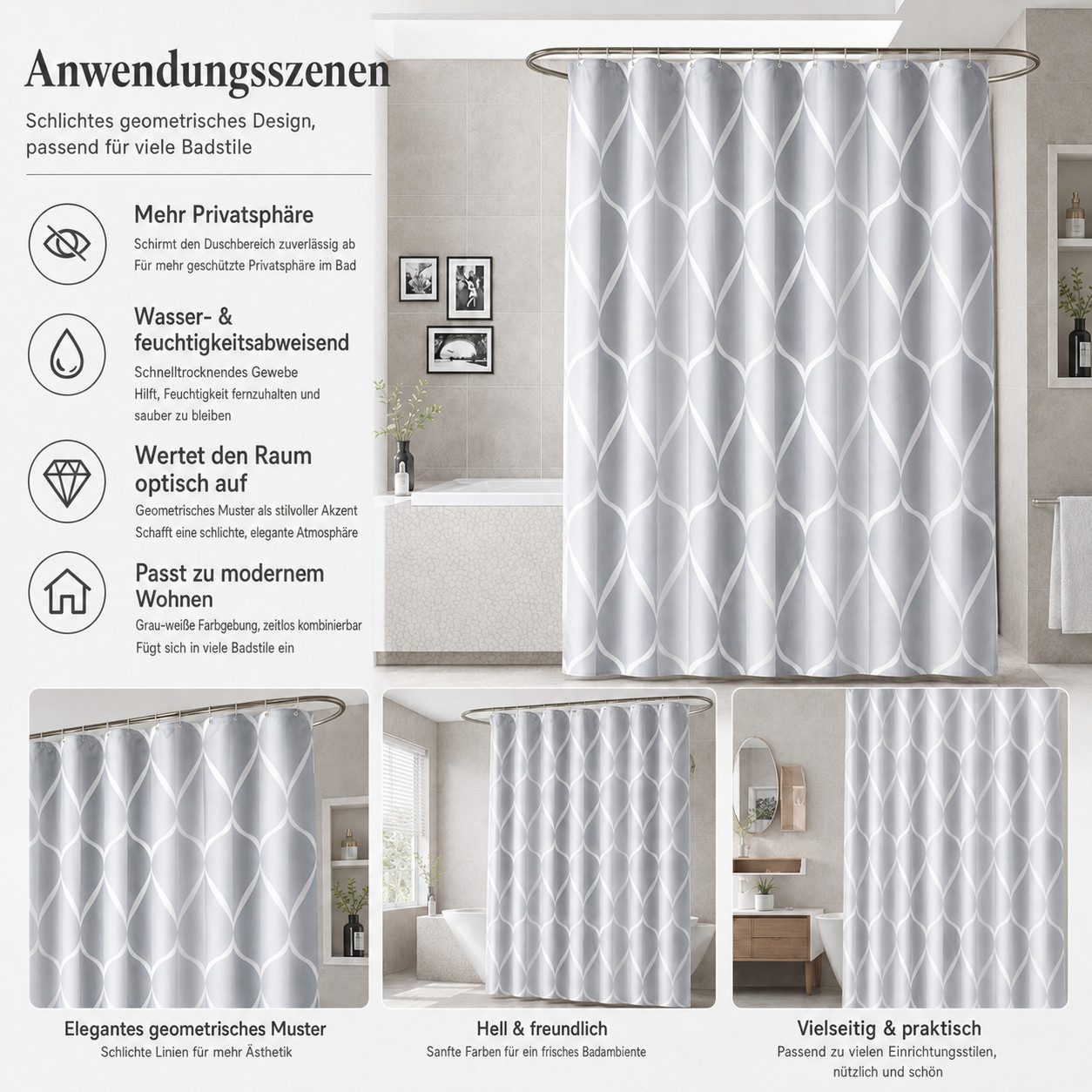 VEKROBOT Duschvorhang Grauer wasserdichter Duschvorhang schlicht, extra stark fürs Bad (Set, 1-tlg., Verdickter Polyester-Duschvorhang), Schlichter, extra stark – Bild 2 von 5