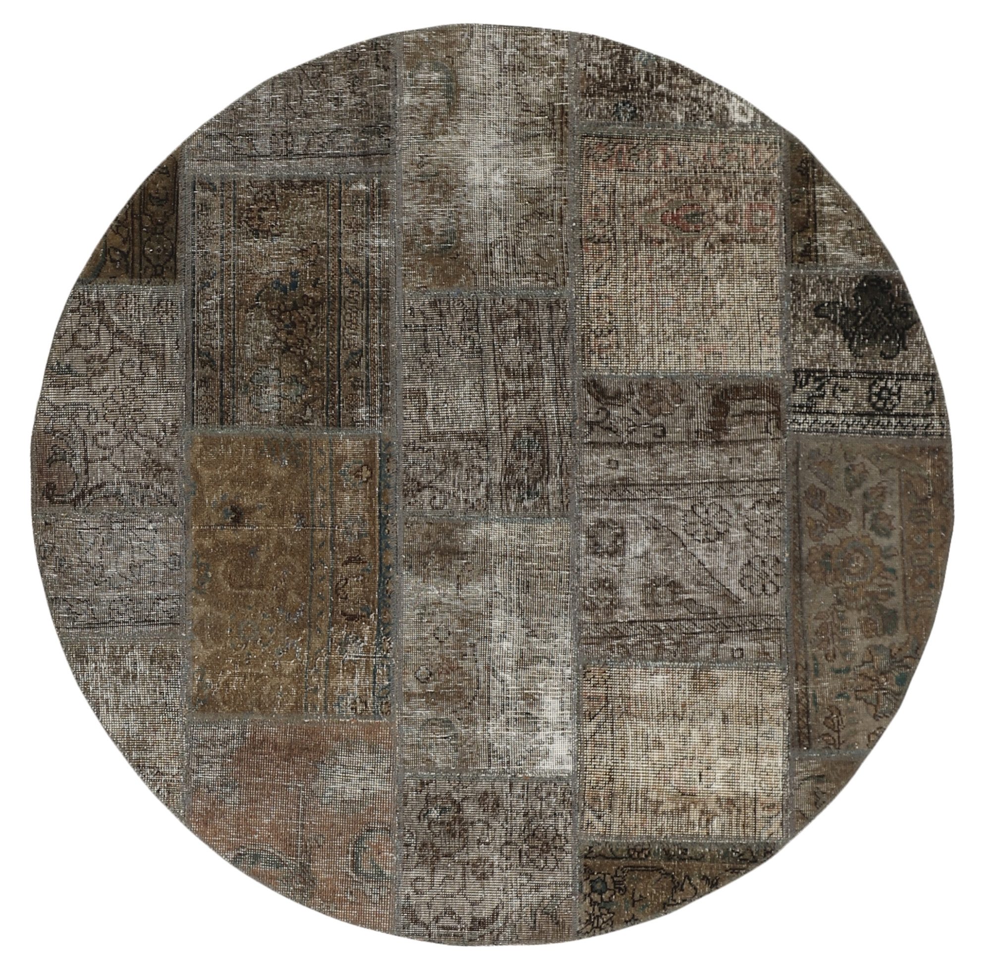 Wohnando Teppich MY-RUG Vintage Patch Work Floral & Ornamentiert 150x150cm, Rund, Höhe: 10 mm, Handgeknüpfter Teppich,Handgesponnene Wolle, mit Naturfarben gegärbt