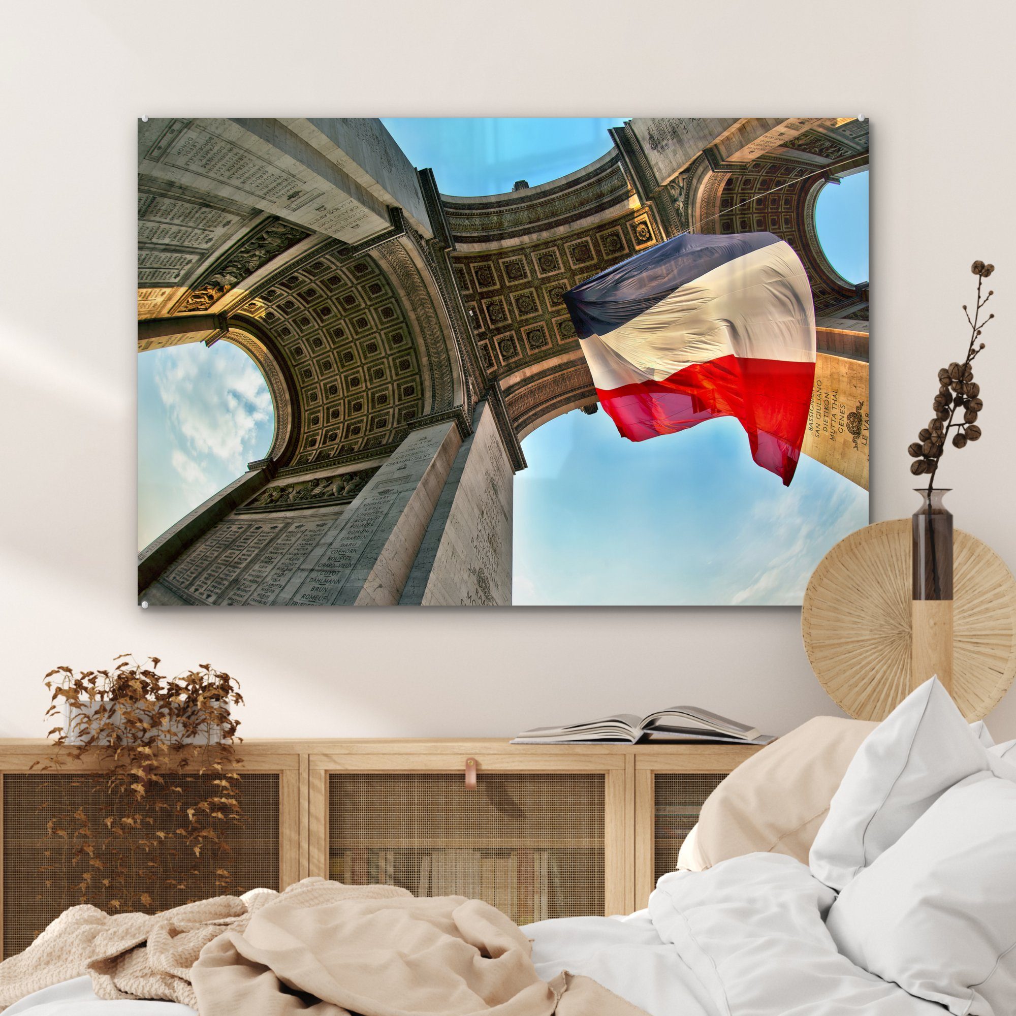 MuchoWow Acrylglasbild Die Unteransicht Acrylglasbilder des in (1 Wohnzimmer & Triumphbogens Paris, Schlafzimmer St)