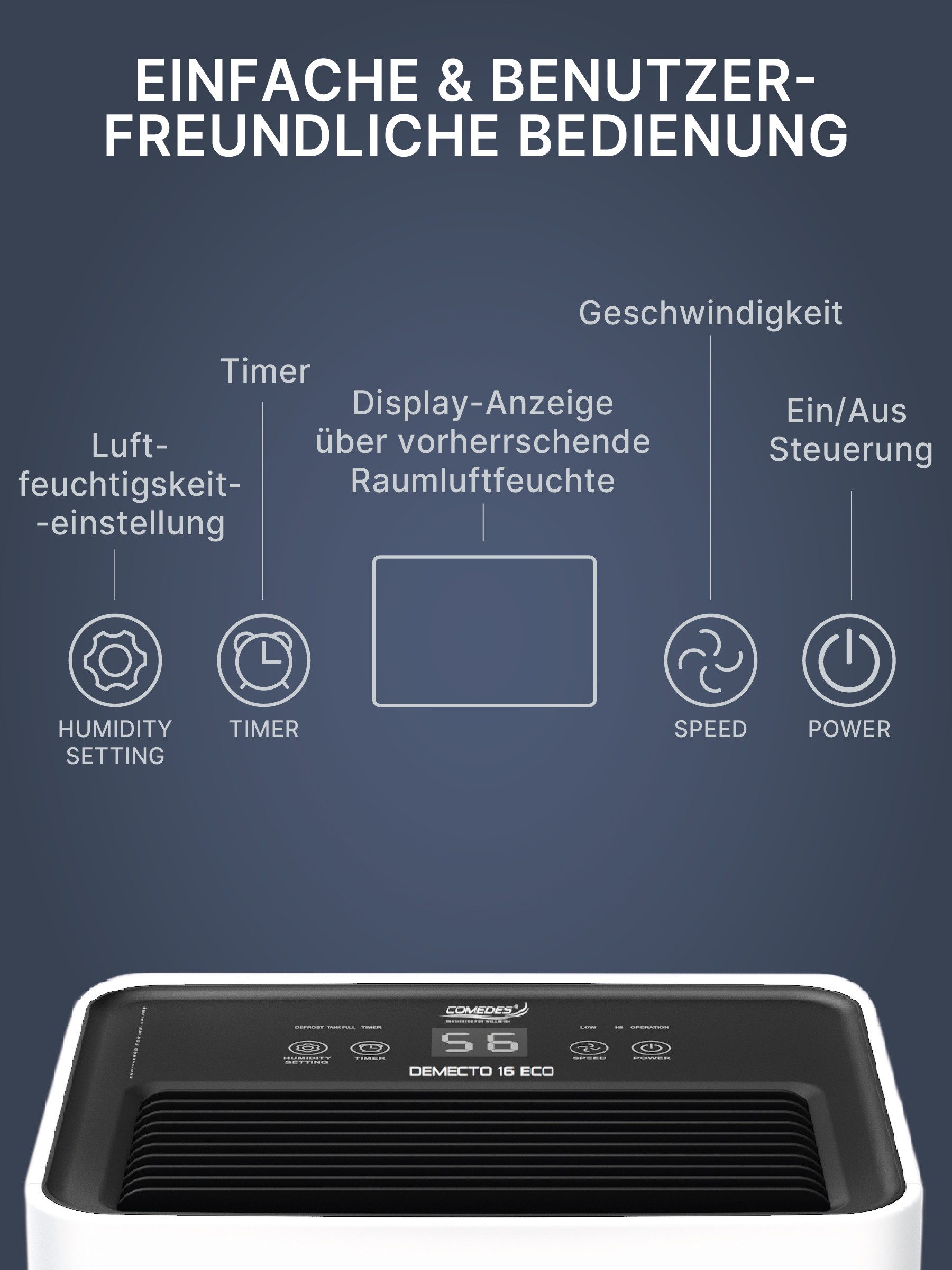 Comedes Luftentfeuchter Luftentfeuchter Comedes Demecto 16 eco Wifi, 16 L/Tag, mit Pumpenset, Entfeuchtung 16 l/Tag, Tank 3.2 l