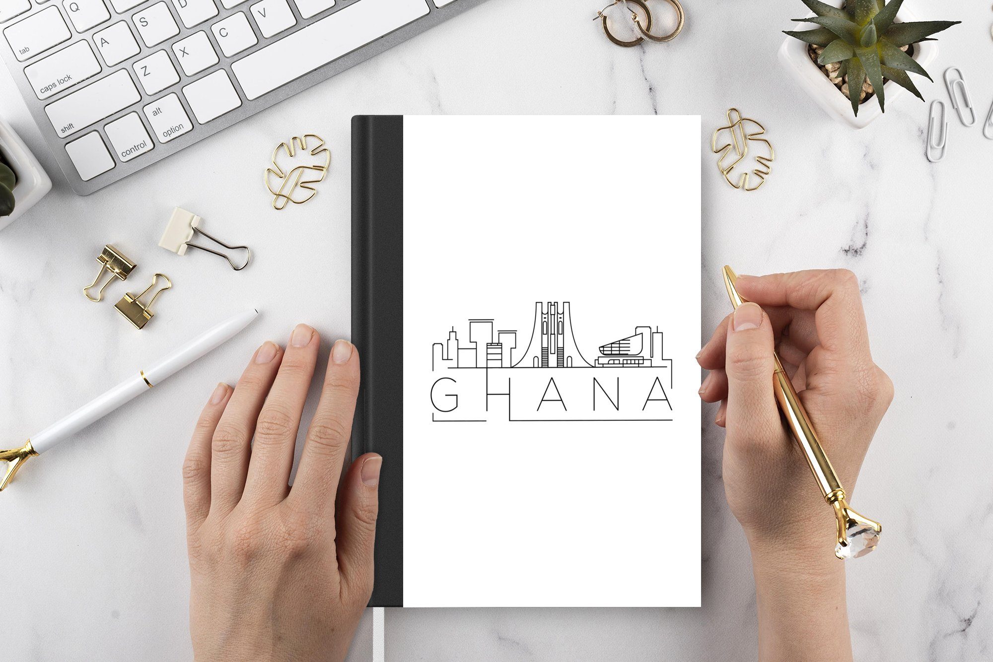 A5, Journal, Skyline Merkzettel, "Ghana" 98 auf Tagebuch, MuchoWow Seiten, schwarz Haushaltsbuch Notizheft, weiß, Notizbuch
