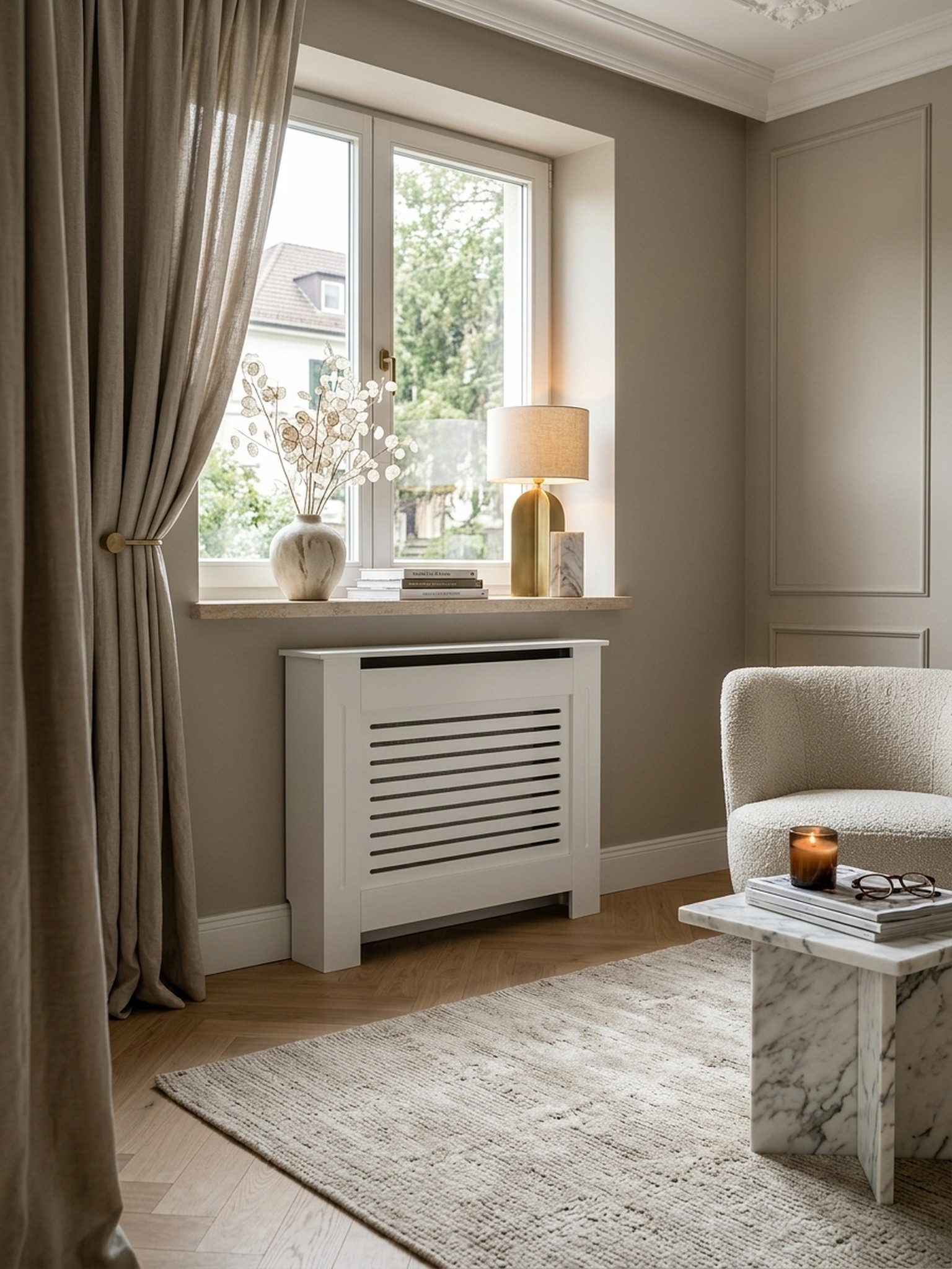 KADIMA DESIGN Heizungsverkleidung Heizkörperverkleidung: Robustes MDF mit Lamellenoptik, Weiß, MDF