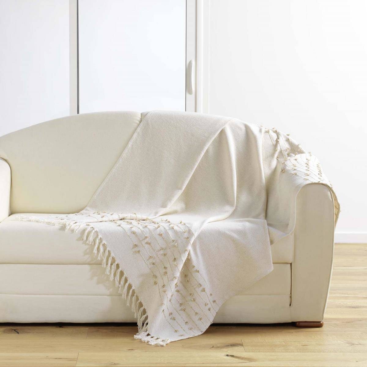 Douceur d'intérieur Tagesdecke Tagesdecke Boho GOLDEN SUNSET, Plaid mit Fransen, 125 x 150 cm