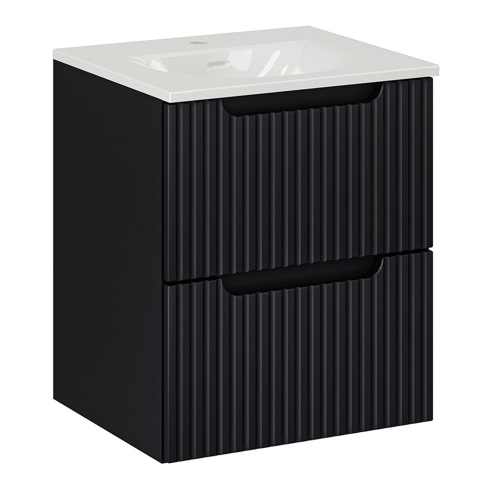 Lomadox Waschtisch NEWPORT-56-BLACK, in schwarz, gerillte Front, Keramikwas günstig online kaufen