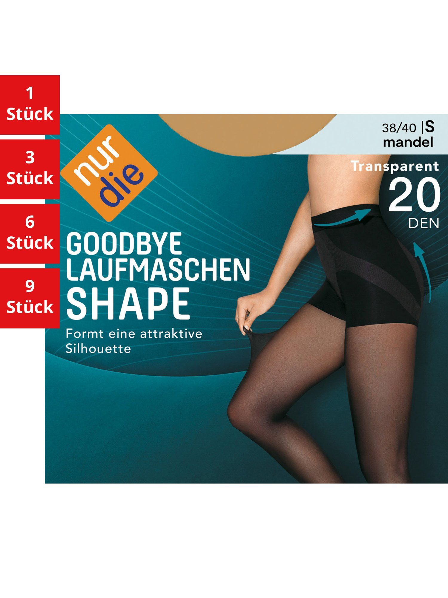 transparent Fein-strumpfhose 20 Feinstrumpfhose Nur 1 Shape St) durchsichtig Pack Laufmaschen multipack frauen Damen (1er/3er/6er/9er DEN Die Goodbye mandel nylon