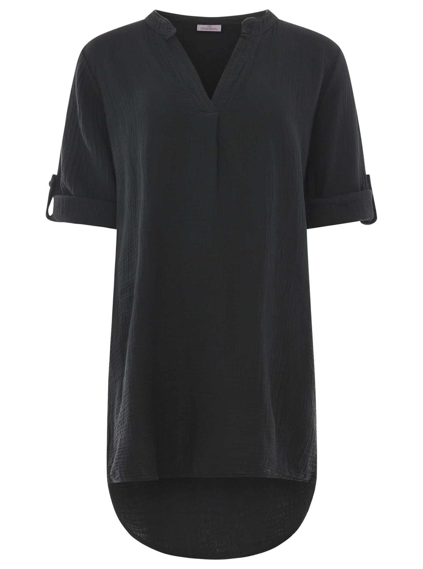 Zwillingsherz Schlupfbluse "Rom" verlängerte Rückenpartie, V-Neck, Turn-Up Ärmel, Musselin