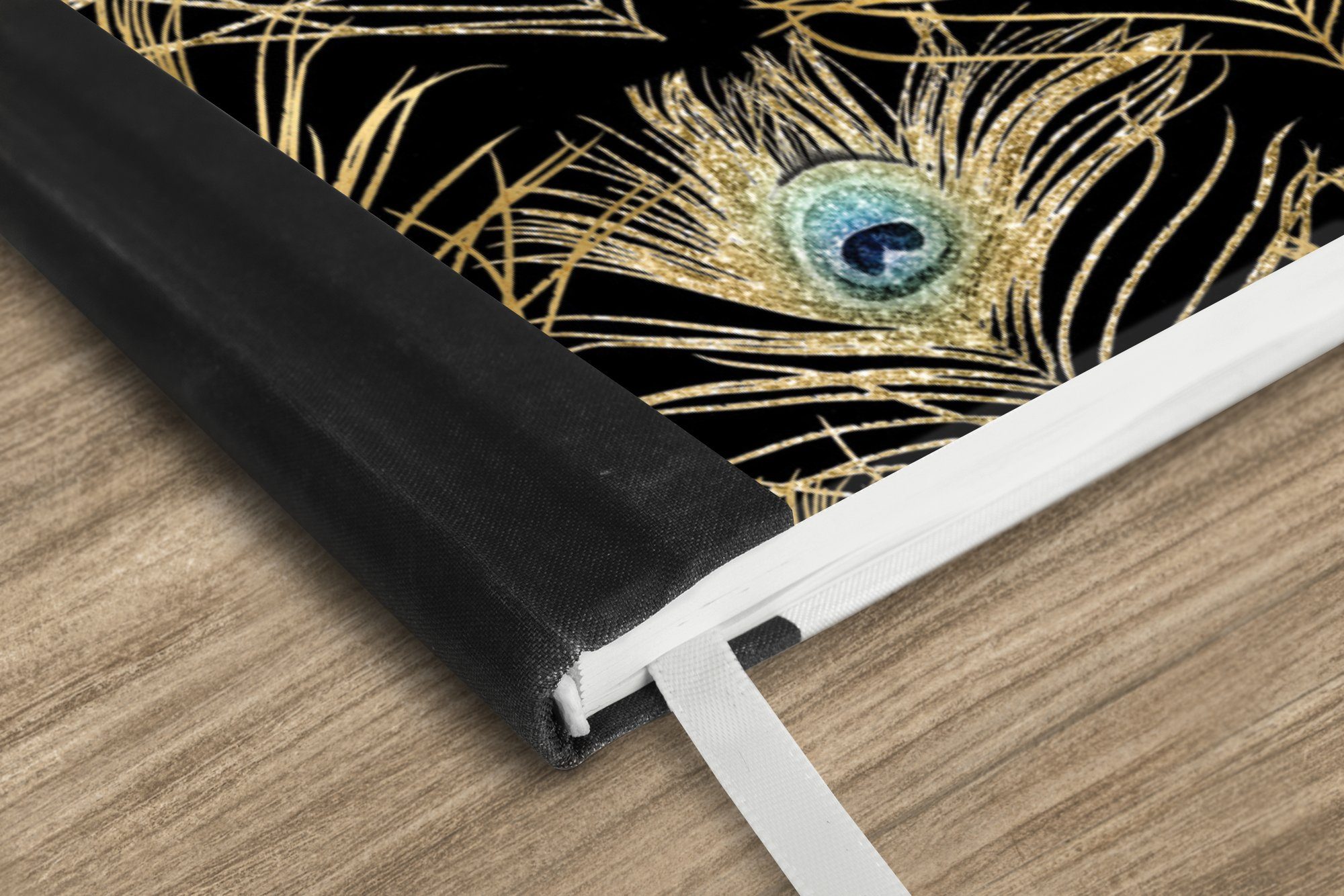Thumbnail - MuchoWow Notizbuch Muster - Pfauenfedern - Gold, Notebook, Notizblock a5, Tagebuch, Journal Liniert