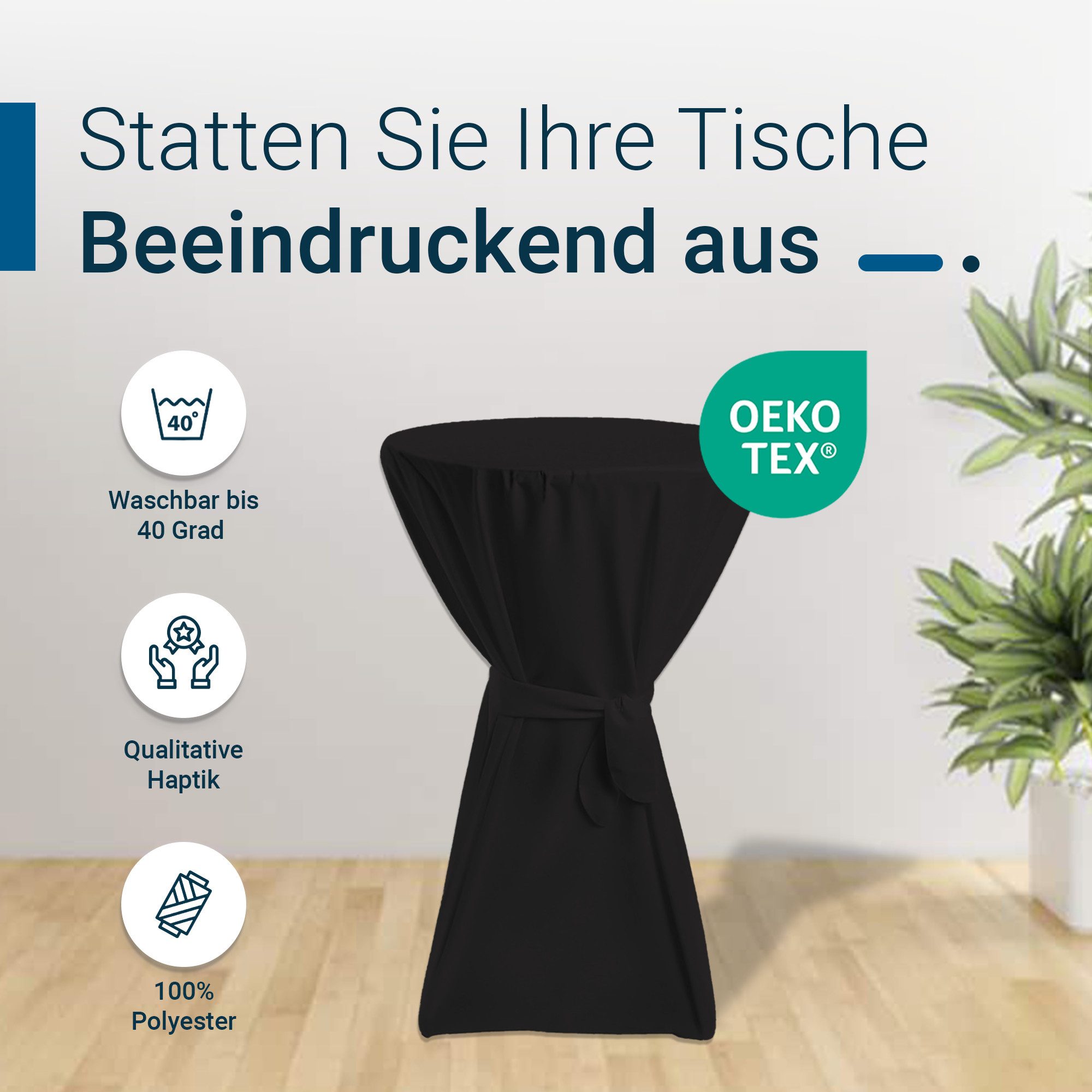 TexDeko Stehtischhusse Premium für Bistrotisch mit Schleifenband Bartisch-Überzug blickdicht, unifarben, Farbe & Durchmesser: nach Wahl – Bild 4 von 5