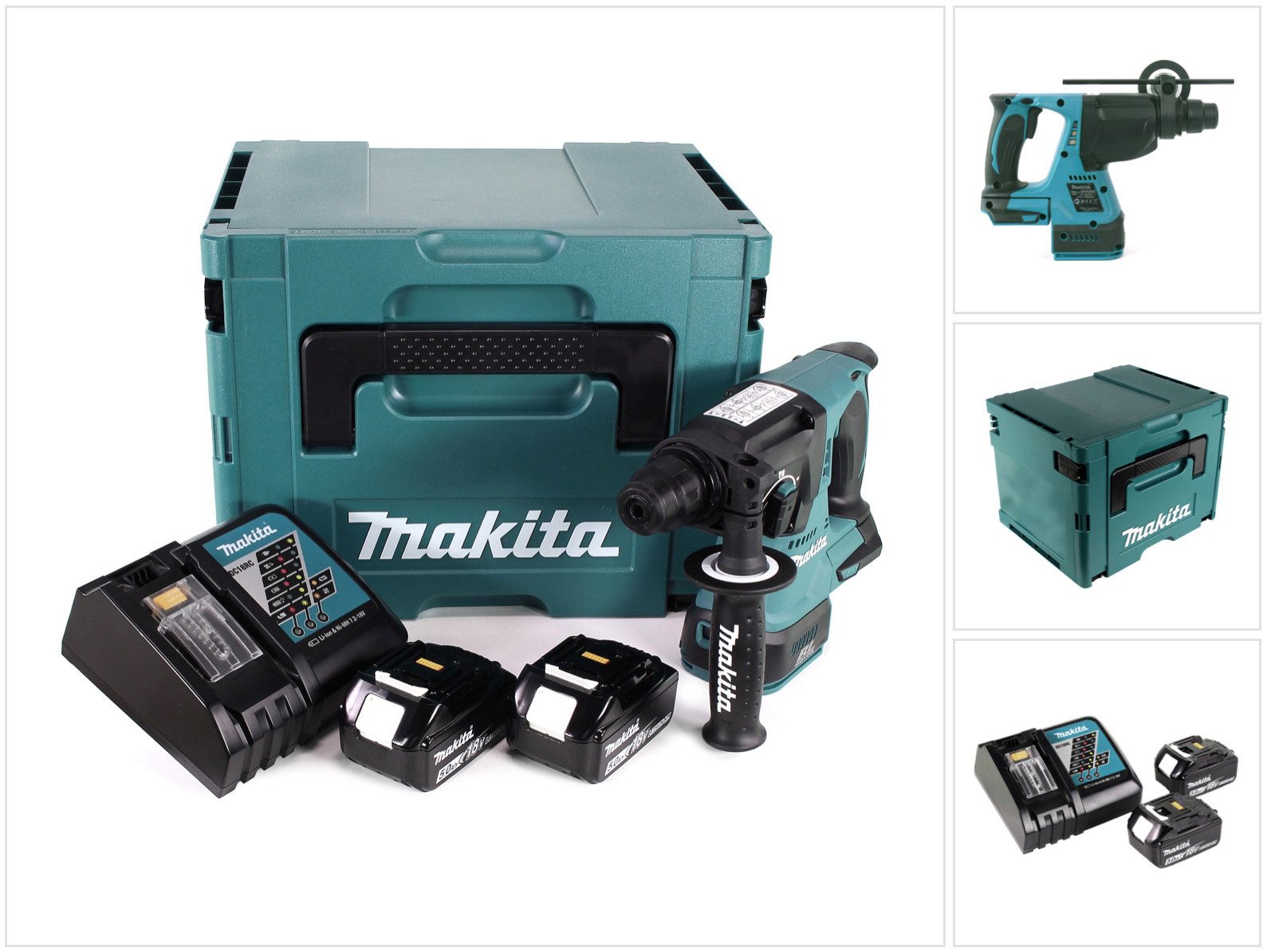 Makita Akku-Bohrhammer DHR 242 RTJ 18V 2,0J SDS-plus Brushless + 2x Akku 5,0Ah + Ladegerät
