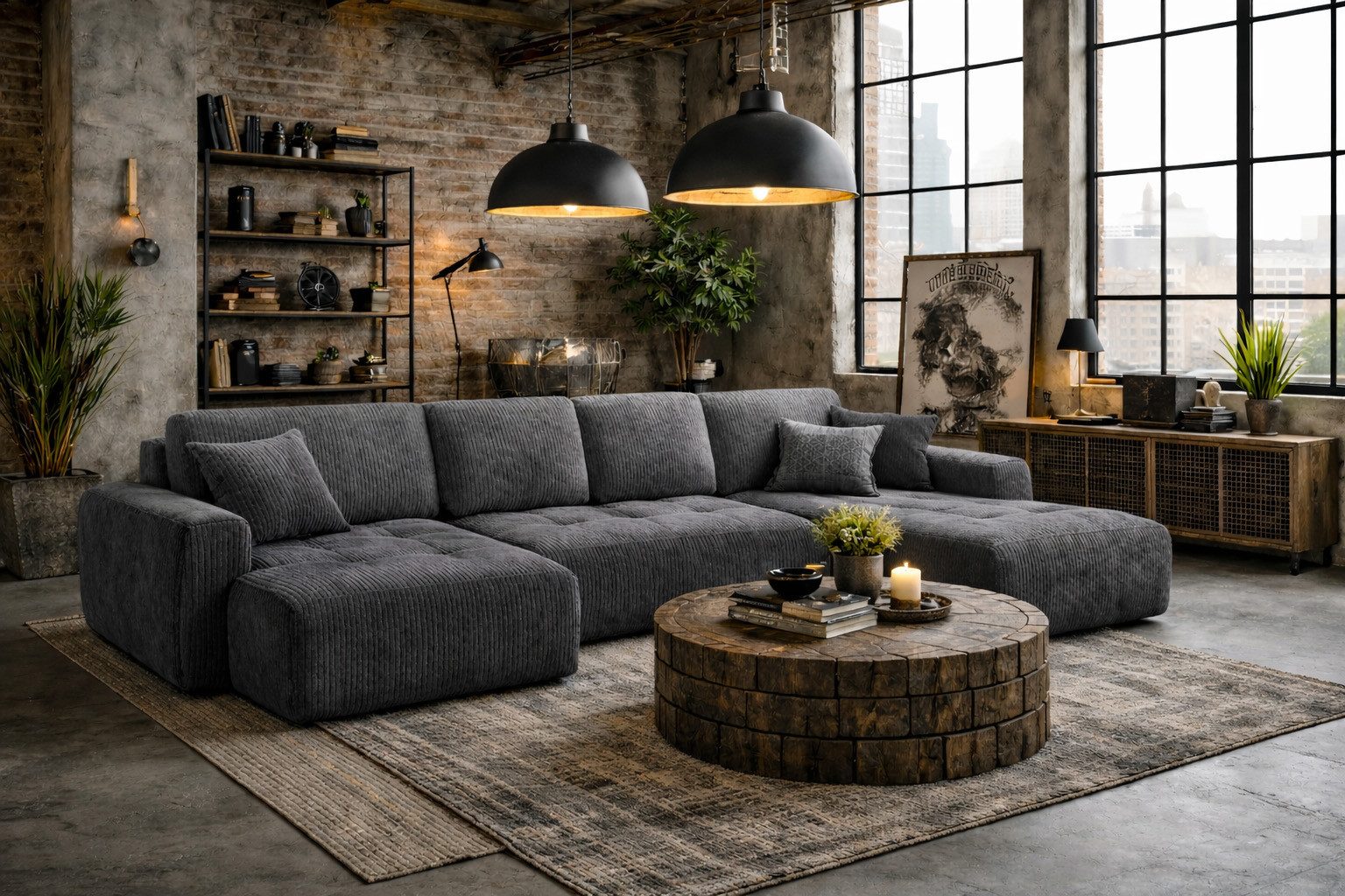 Kaiser Möbel Ecksofa mit Schlaffunktion und Bettkasten, Sofa U-Form, Cordstoff Poso, Ivo U, Strapazierfähiger Cordstoff,Hoher Sitz- und Schlafkomfort