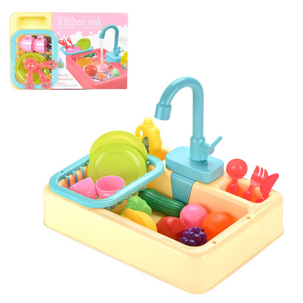 Flintry Spielküche Küchenspüle Spielzeug Set - Spüle mit Wasserfunktion, Kunststoff, mulation Geschirrspüler Arbeitsarmatur & Abfluss Geschenke