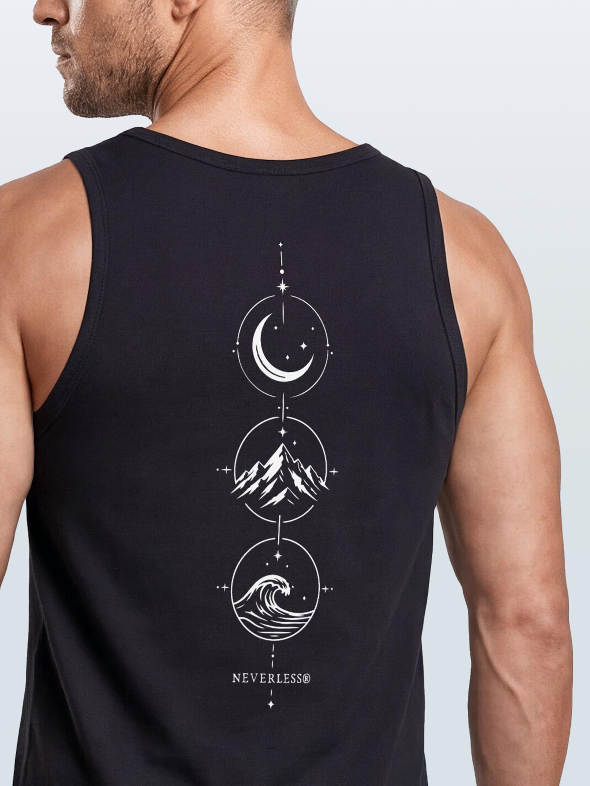 Neverless Tanktop Tanktop Herren mit Grafik-Print - Berg Mond Welle - Trägershirt mit Print