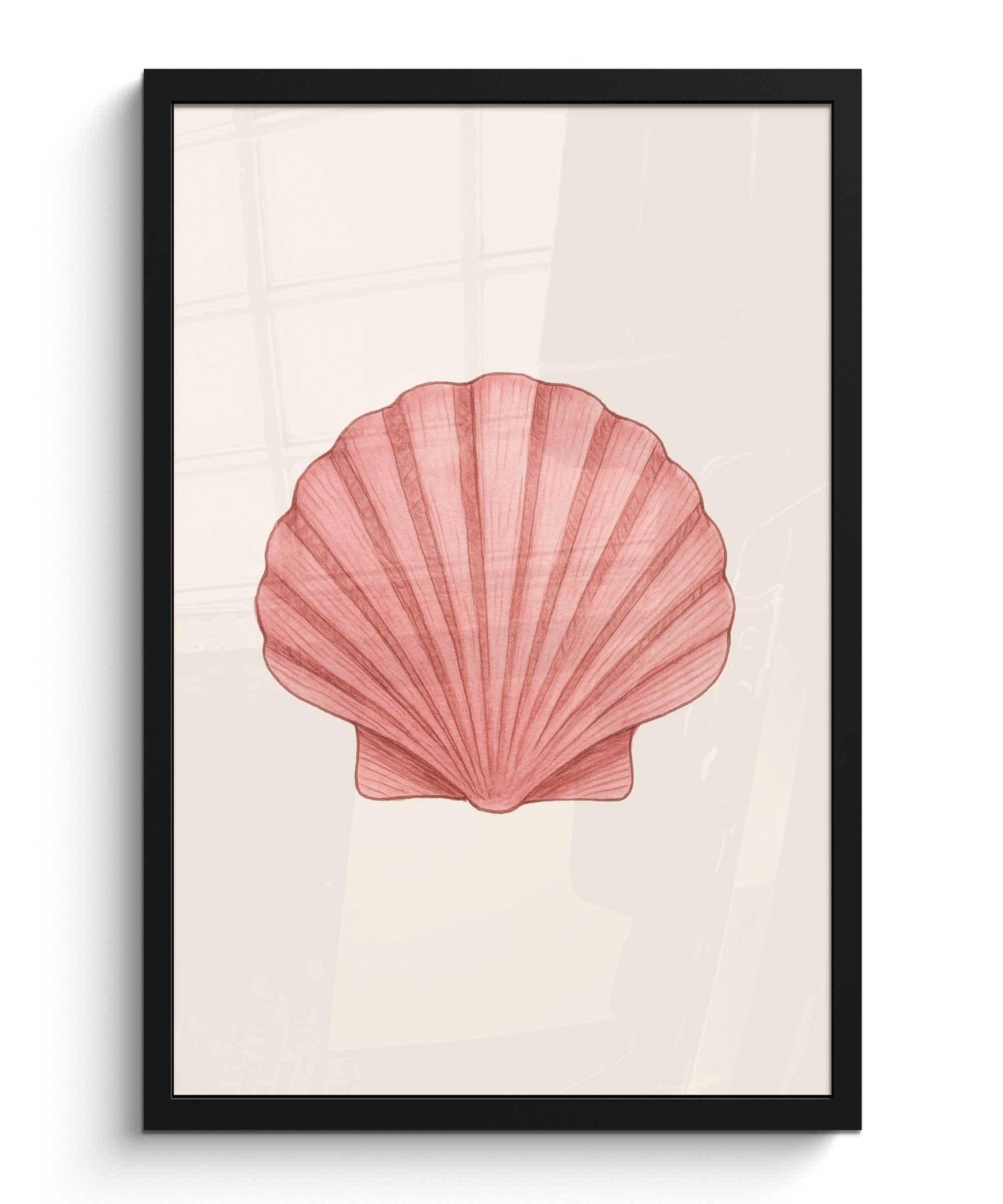 MuchoWow Poster Muschel - Rosa - Gerippt, (1 St), Bilderrahmen Schwarz, Wanddeko für Wohnzimmer, 40x60 cm