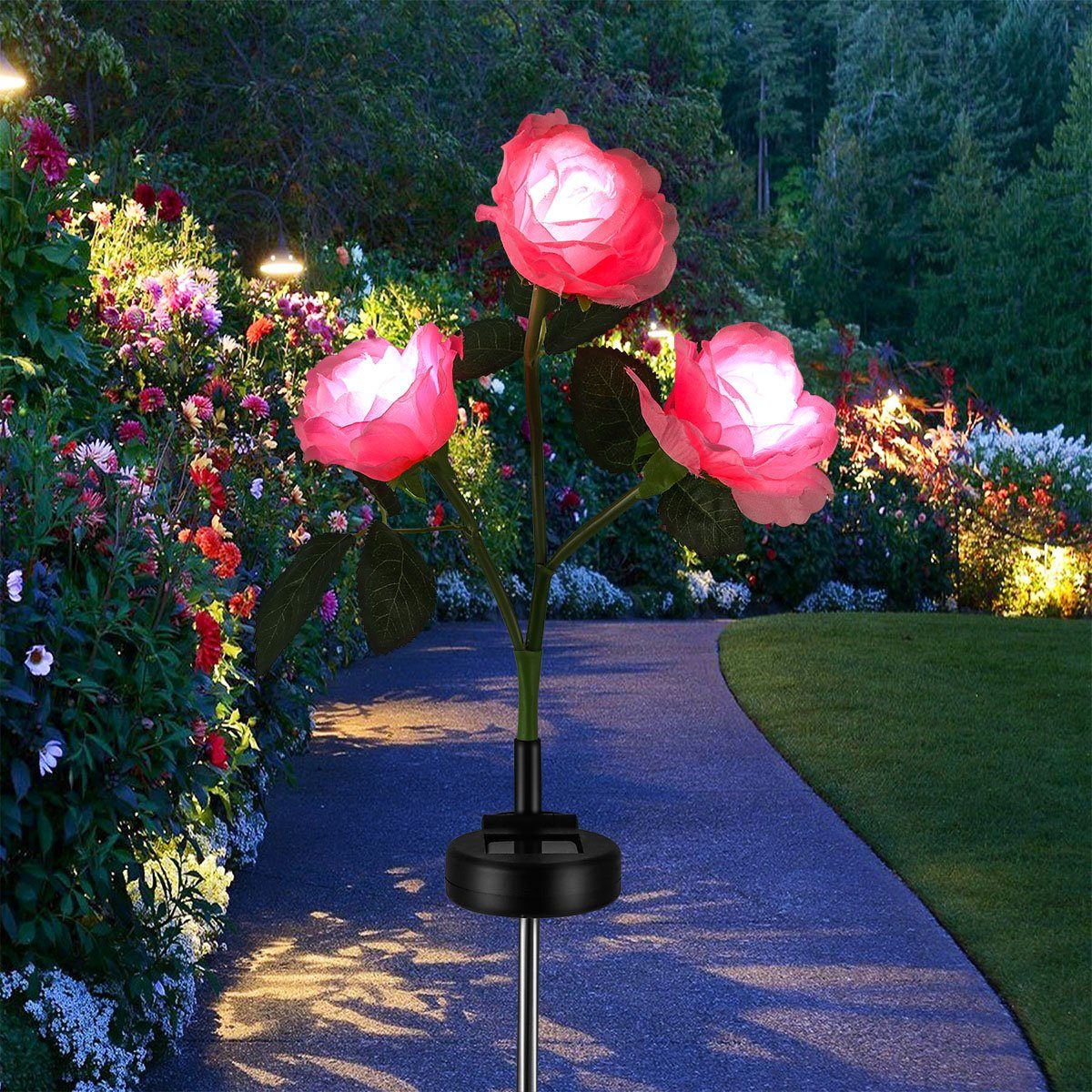 LED-Rosen Solar Beleuchtung 1 Solarleuchte IP65 fest Außen Lichtern, Rose LED LED integriert, mit Wasserdicht Außenleuchte Deko LED rosa Kaltweiß, Gartenlampe, Garten Stück Solarleuchte LETGOSPT