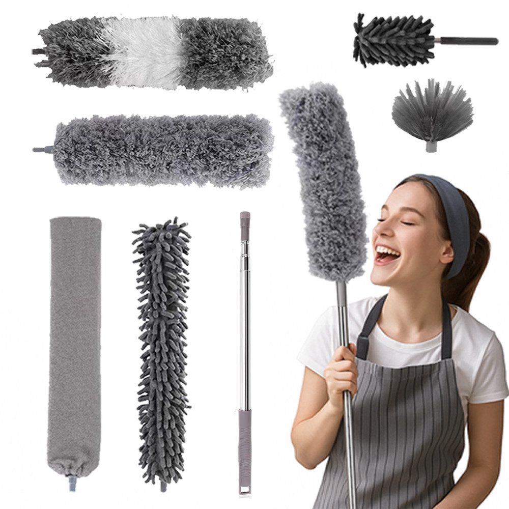 Staubwedel Staubwischer Set, waschbar ausziehbar bis 250 cm, mit Teleskopstiel