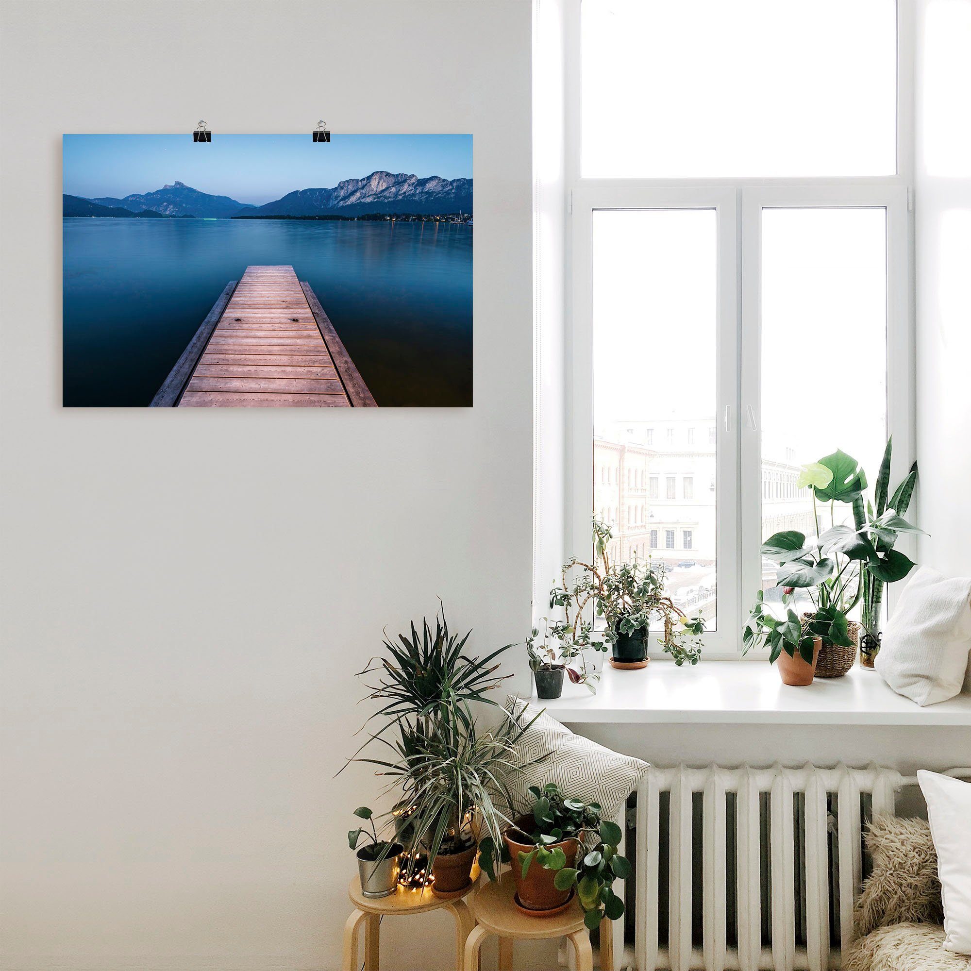 Artland Wandbild »Holzsteg mit Blick auf den Mondsee«, Seebilder (1 Stück), in vielen Größen & Produktarten - Alubild / Outdoorbild für den Außenbereich, Leinwandbild, Poster, Wandaufkleber / Wandtattoo auch für Badezimmer geeignet-kaufen