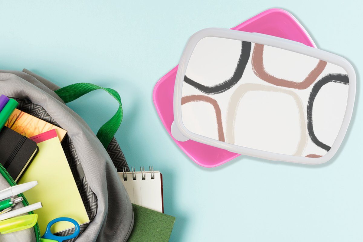 Minimalismus Snackbox, Brotbox - für Kunststoff Kinder, (2-tlg), Pastell Erwachsene, Lunchbox Brotdose - Mädchen, - Formen MuchoWow Muster, Geometrische rosa Kunststoff,