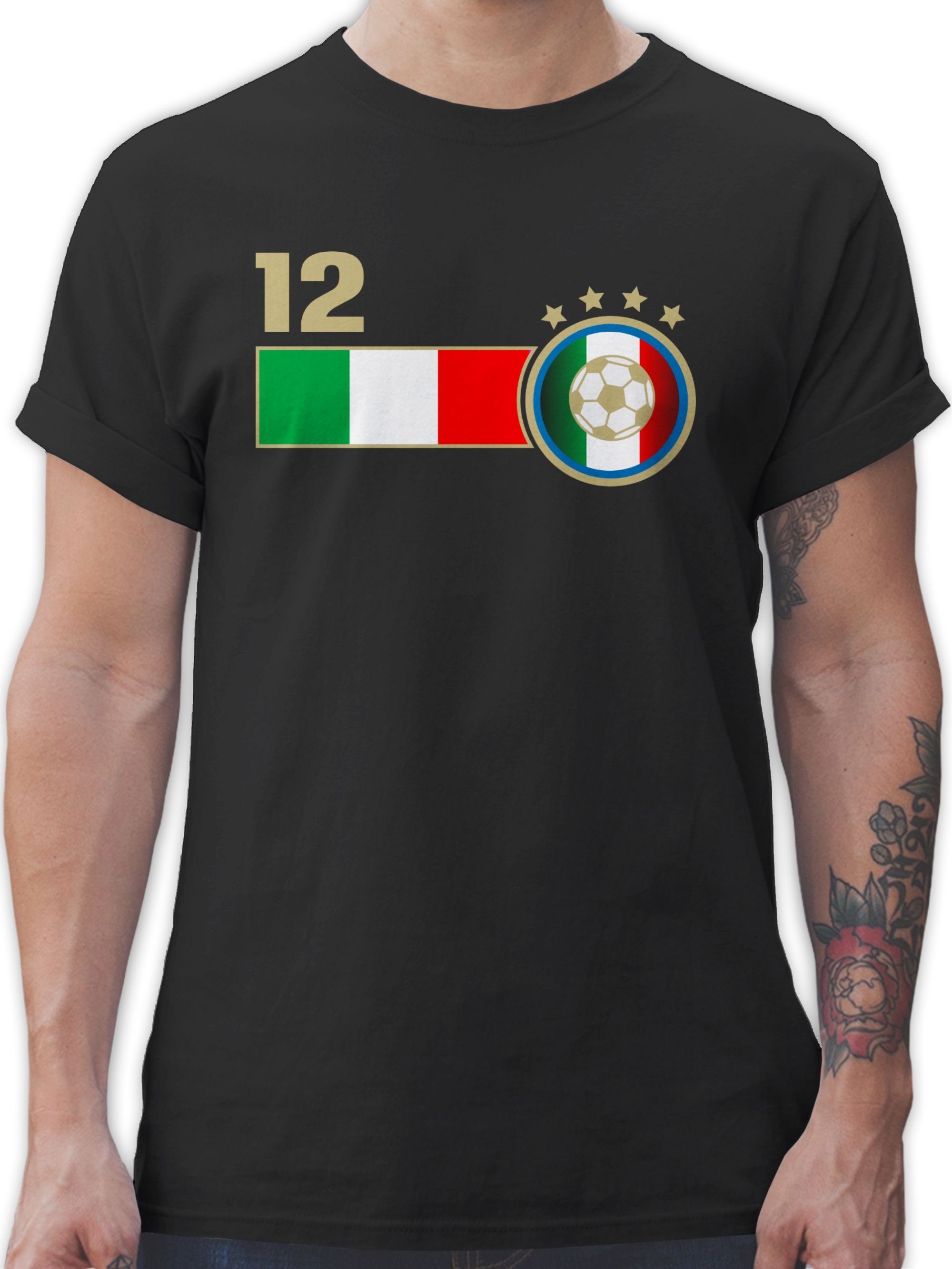 EM 12. Italien 03 Fussball T-Shirt 2024 Shirtracer Mann Mannschaft Schwarz