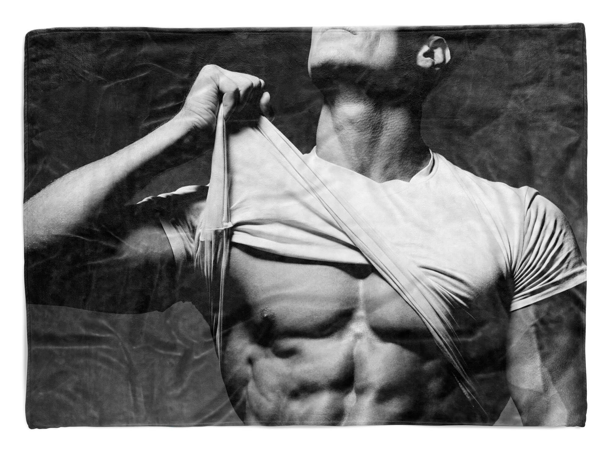 Sinus Art Handtücher Handtuch Strandhandtuch Saunatuch Kuscheldecke mit Fotomotiv Bodybuilder Sixpac, Baumwolle-Polyester-Mix (1-St), Handtuch