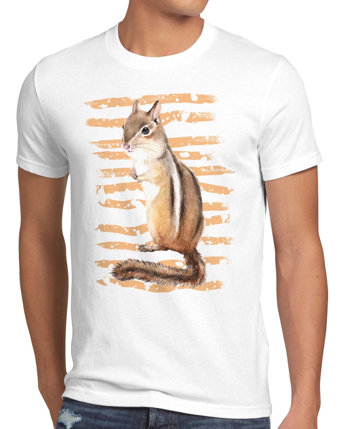 T-Shirt Herren Streifenhörnchen style3 chipmunk forst Print-Shirt wildnis wald