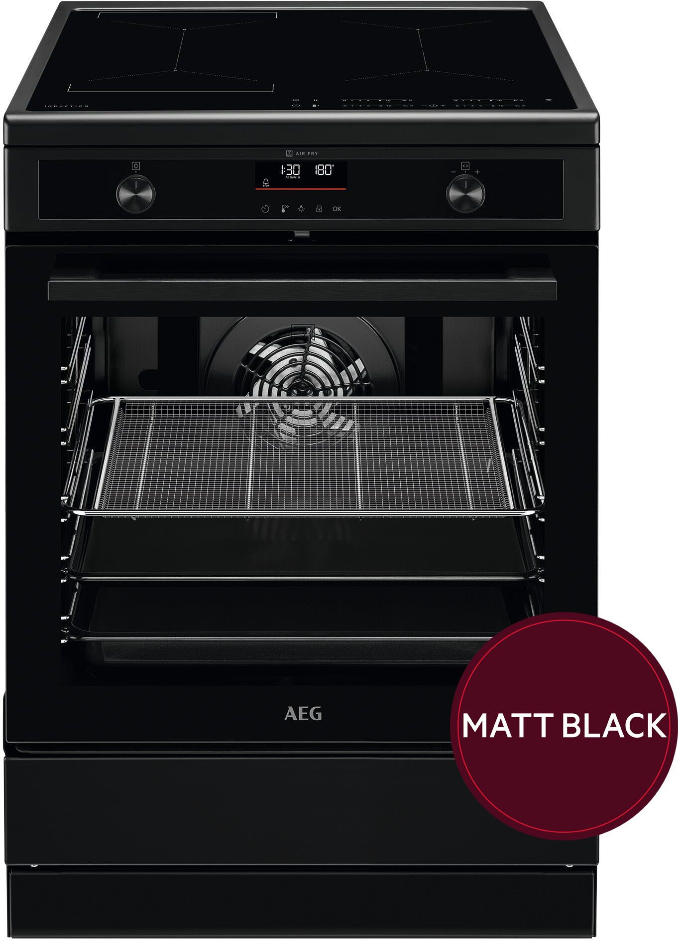 AEG Induktions-Standherd CIB6499APB, mit Teleskopauszug nachrüstbar, Pyrolyse – Selbstreinigung des Standherds ohne Chemie in Matt Schwarz
