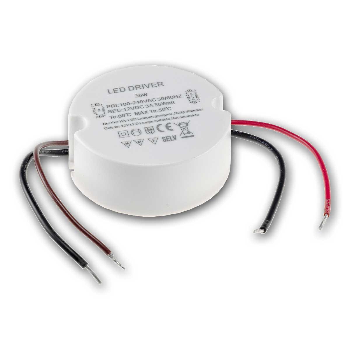 ChiliTec LED-Trafo "CT-36E", 1-36W, rund Ø64mm, 12V DC LED Trafo