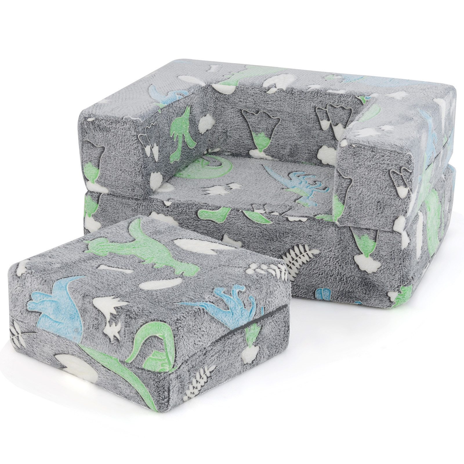 COSTWAY Kindersofa, im Dunkeln leuchtendes Spielsofa, abnehmbarer Bezug