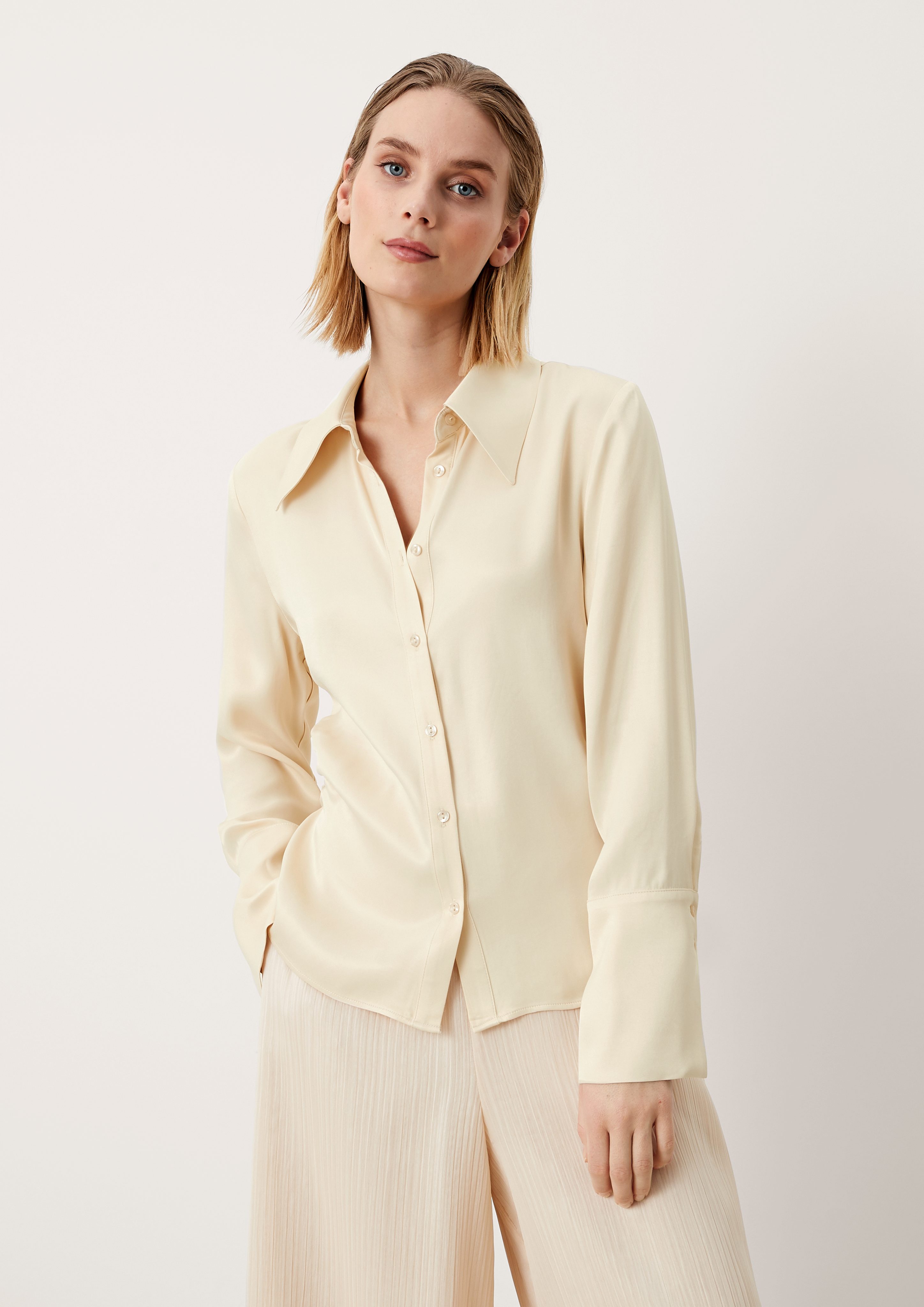 Langarmbluse Satinbluse mit Raffungen